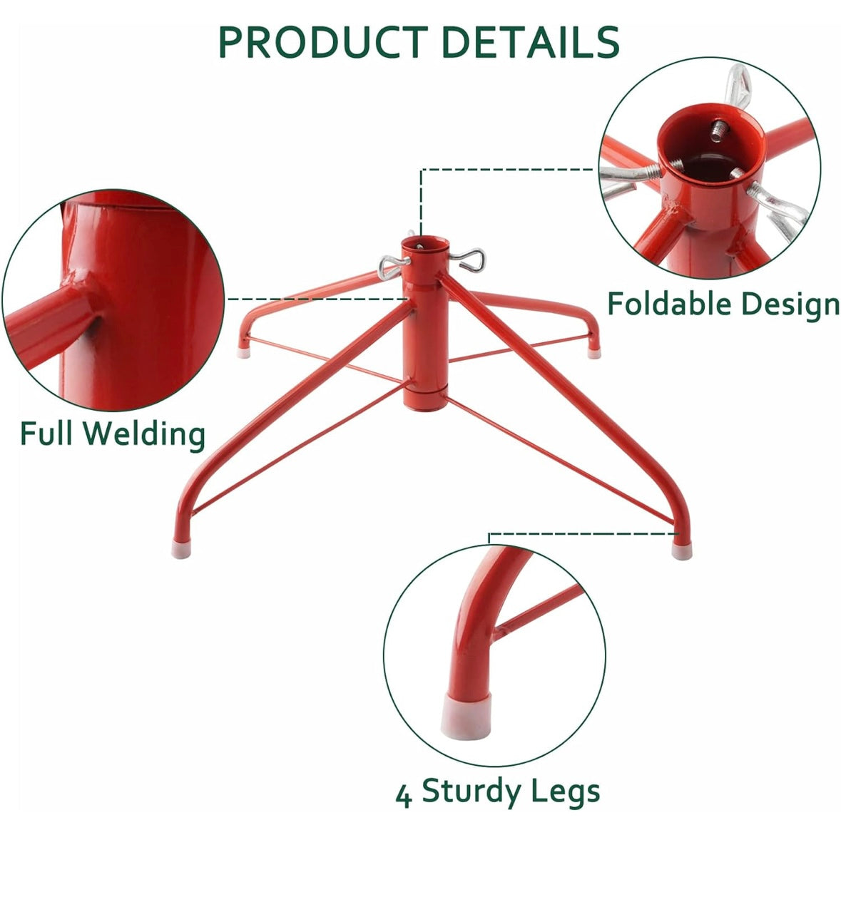 Metal Christmas Tree Stand — Folding 4-Leg Design for 5–8 ft Artificial Trees