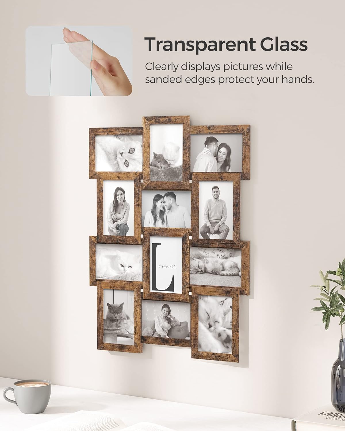 SONGMICS 12-Opening Collage Photo Frame – Rustic Brown