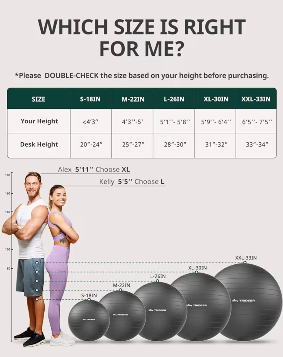 🏷️ Trideer Extra-Thick Anti-Burst Exercise Ball with Pump — 65 cm Yoga & Stability Ball (Black)