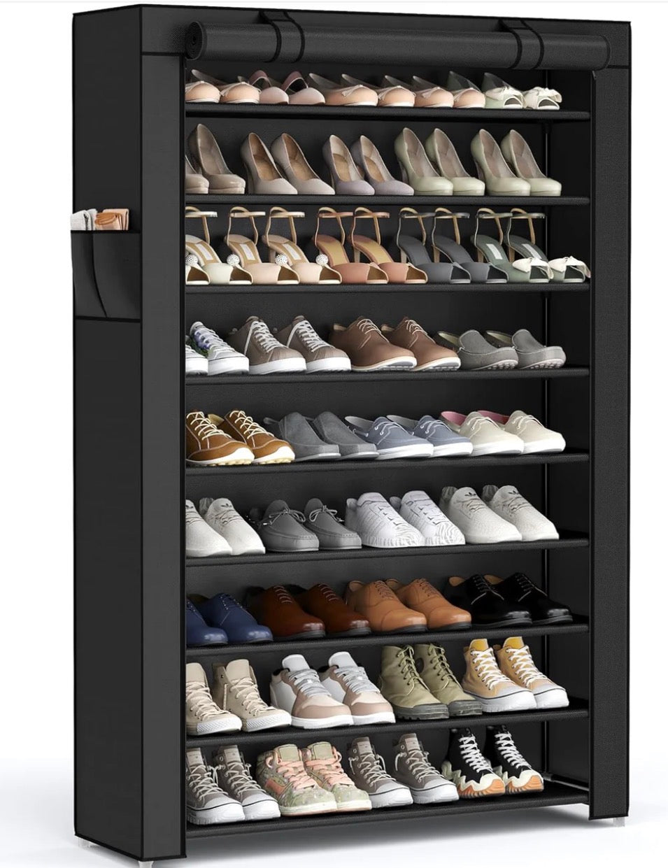 SONGMICS 9-Tier Covered Shoe Organizer with Dustproof Fabric Cover