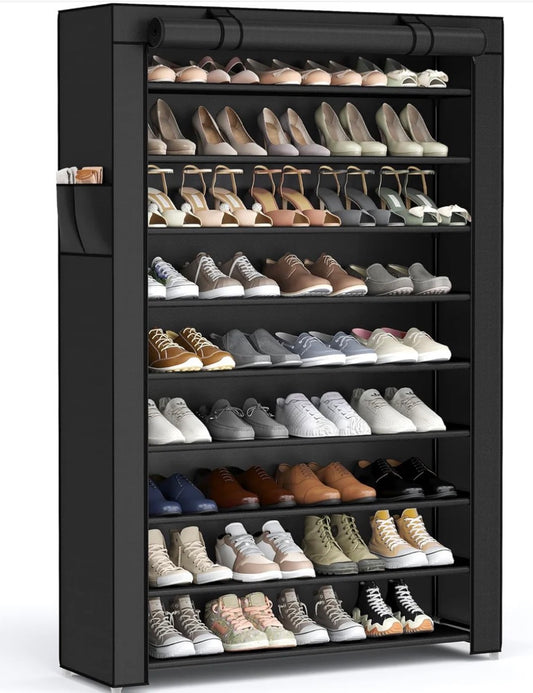 SONGMICS 9-Tier Covered Shoe Organizer with Dustproof Fabric Cover