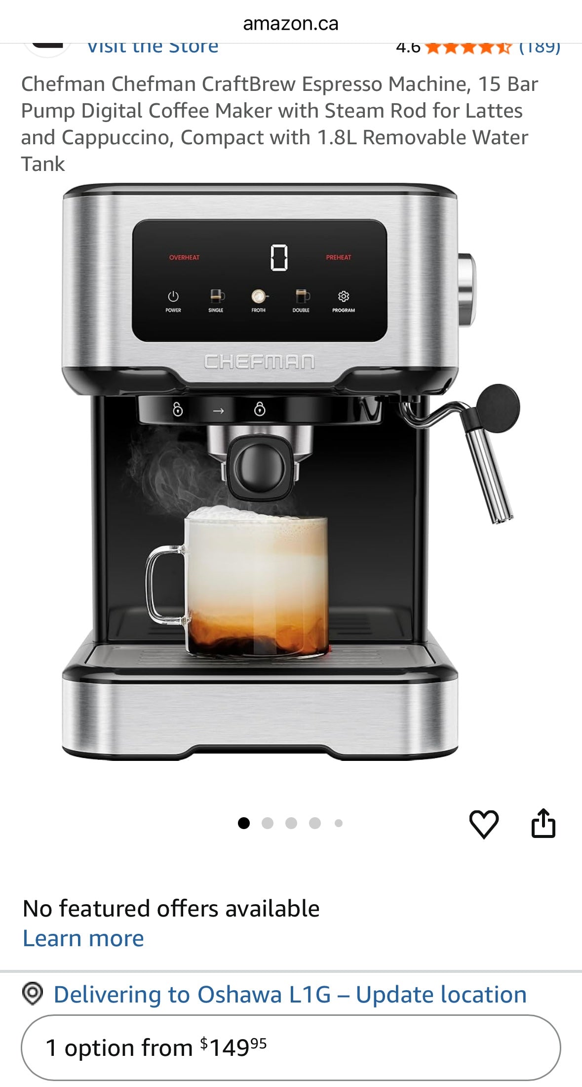 Chefman CraftBrew Digital Espresso Machine