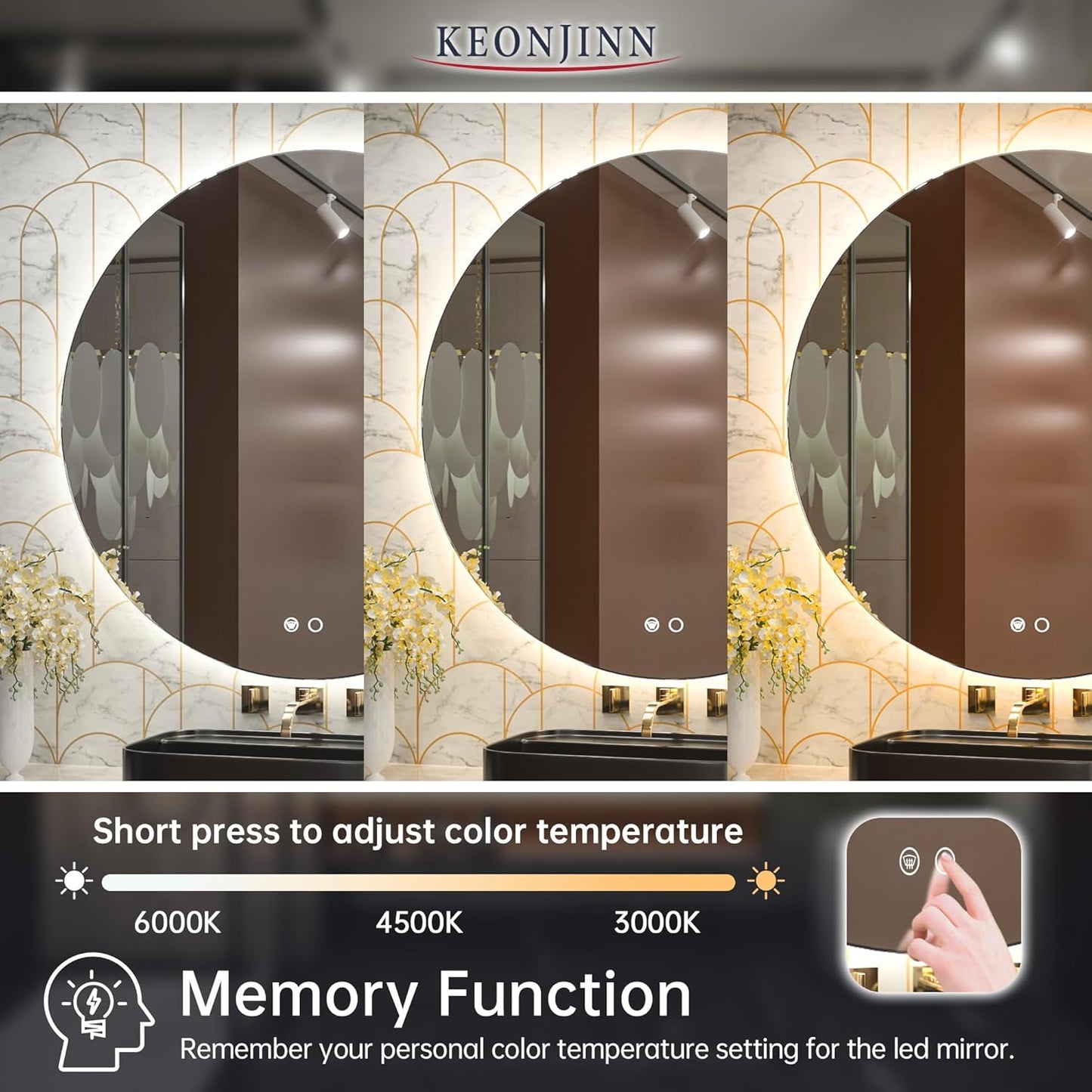 Keonjinn 32” Round LED Bathroom Mirror