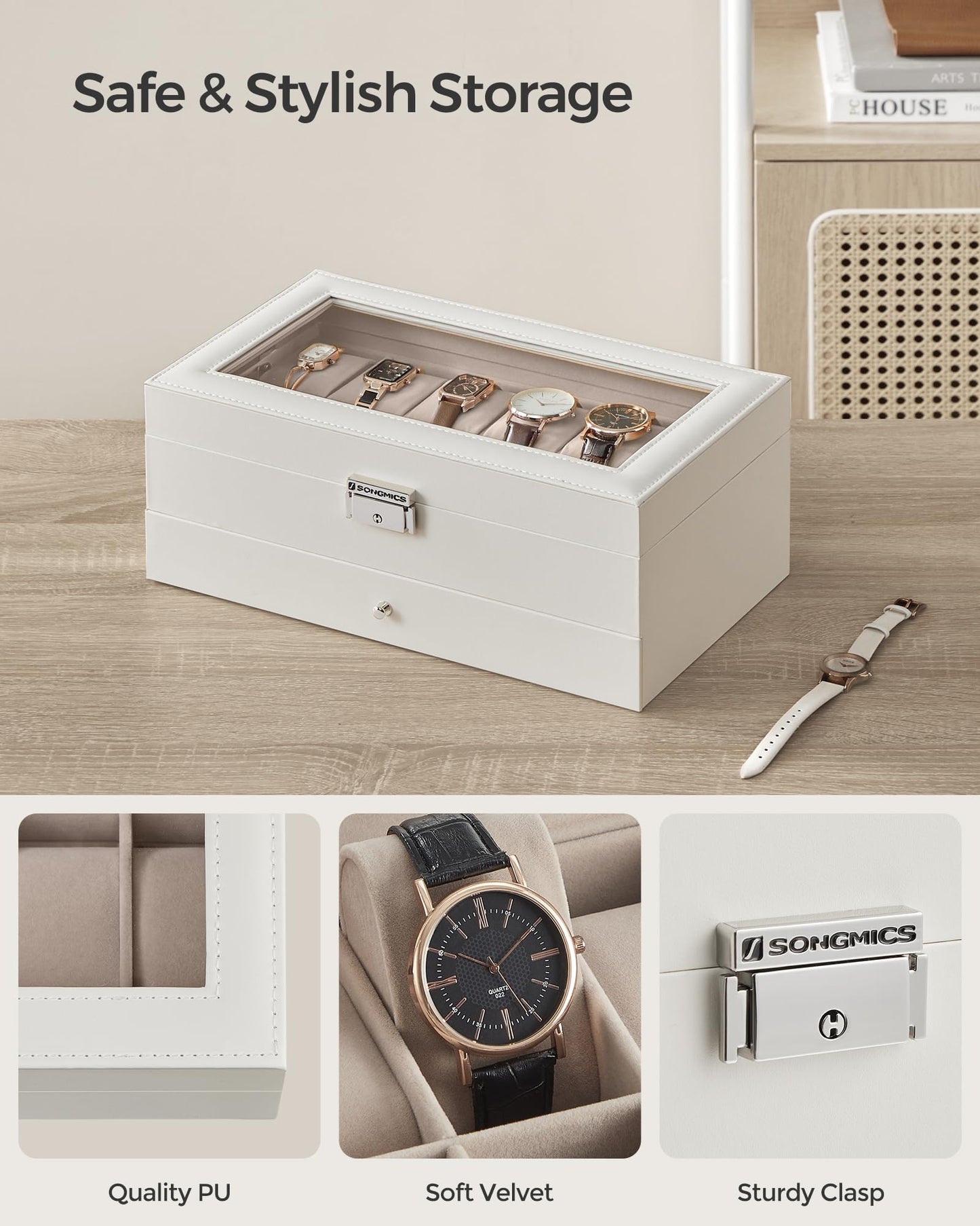 12-Slot Watch Box with Jewelry Drawer