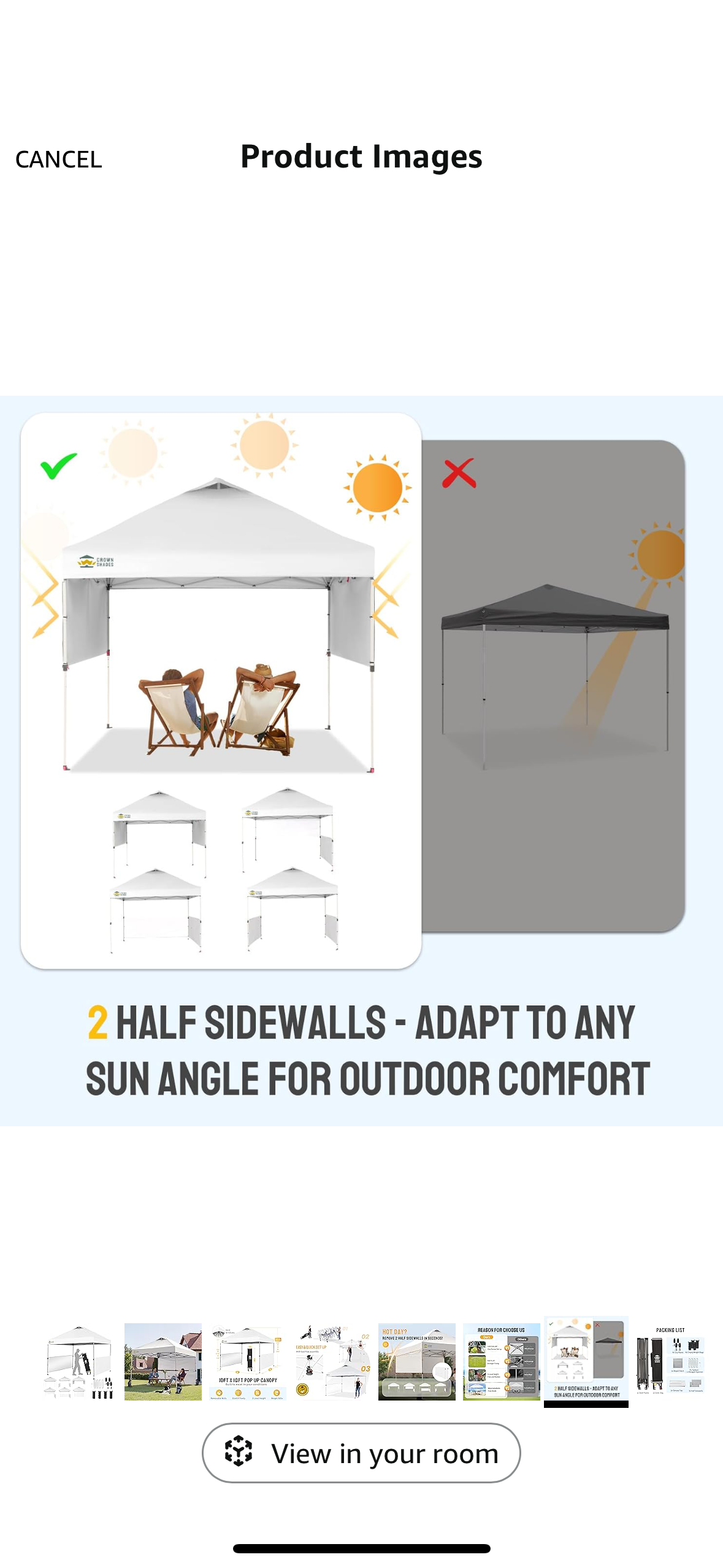 NEW – CROWN SHADES 10’ x 10’ White Pop-Up Canopy Tent with Sidewalls & Carry Bag