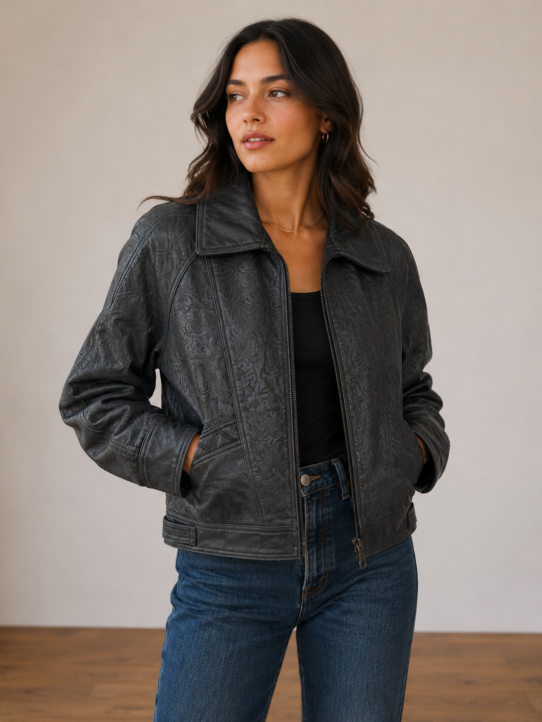 Women’s Embossed Leather Jacket