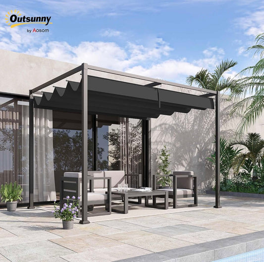 Outsunny 10×7 ft Retractable Pergola Gazebo — Heavy-Duty Metal Frame with Adjustable Canopy (Classic Grey)