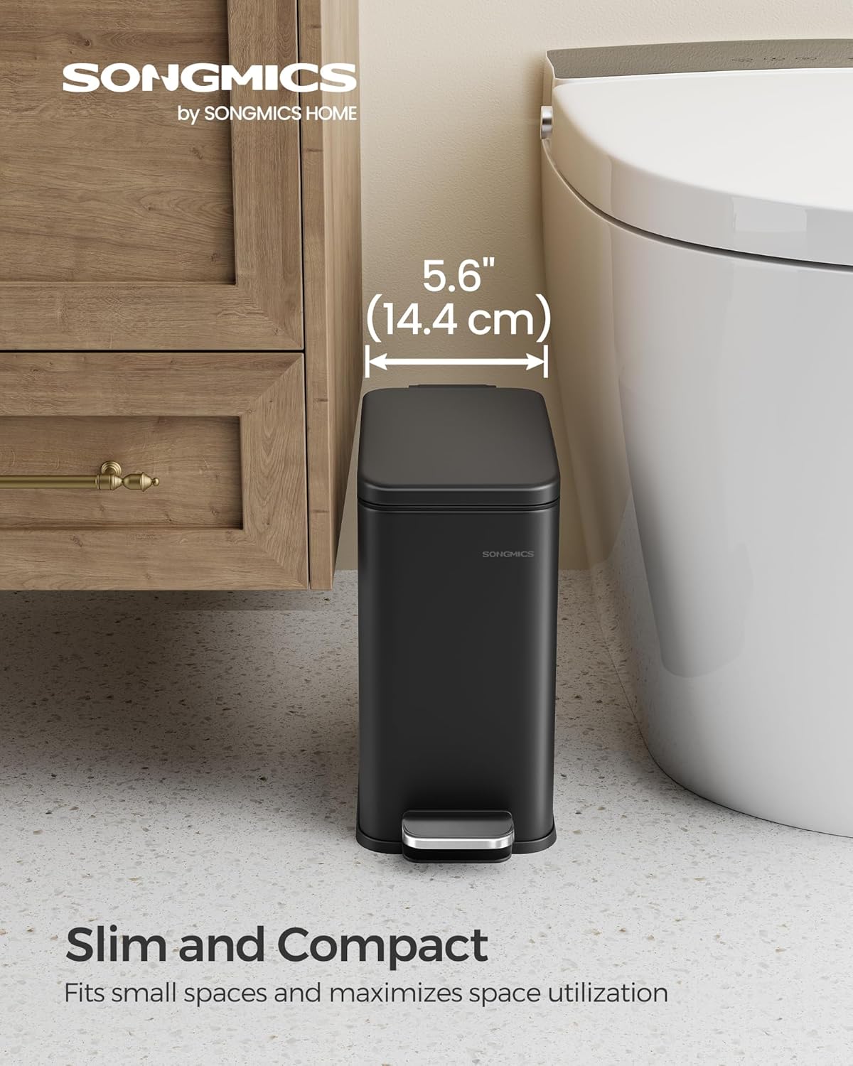 5L Slim Stainless Steel Bathroom Trash Can – Black