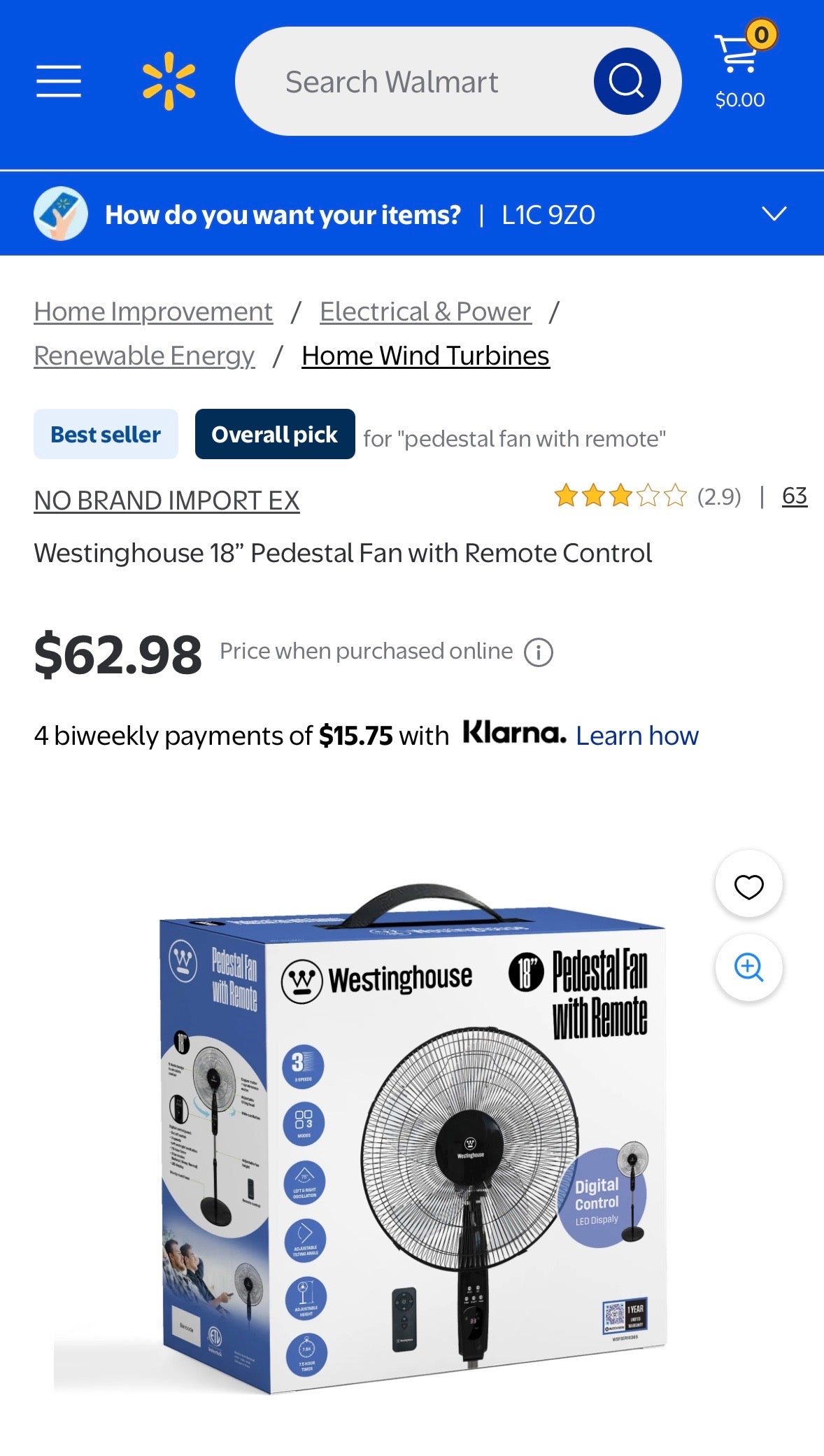 Westinghouse 18” Pedestal Fan