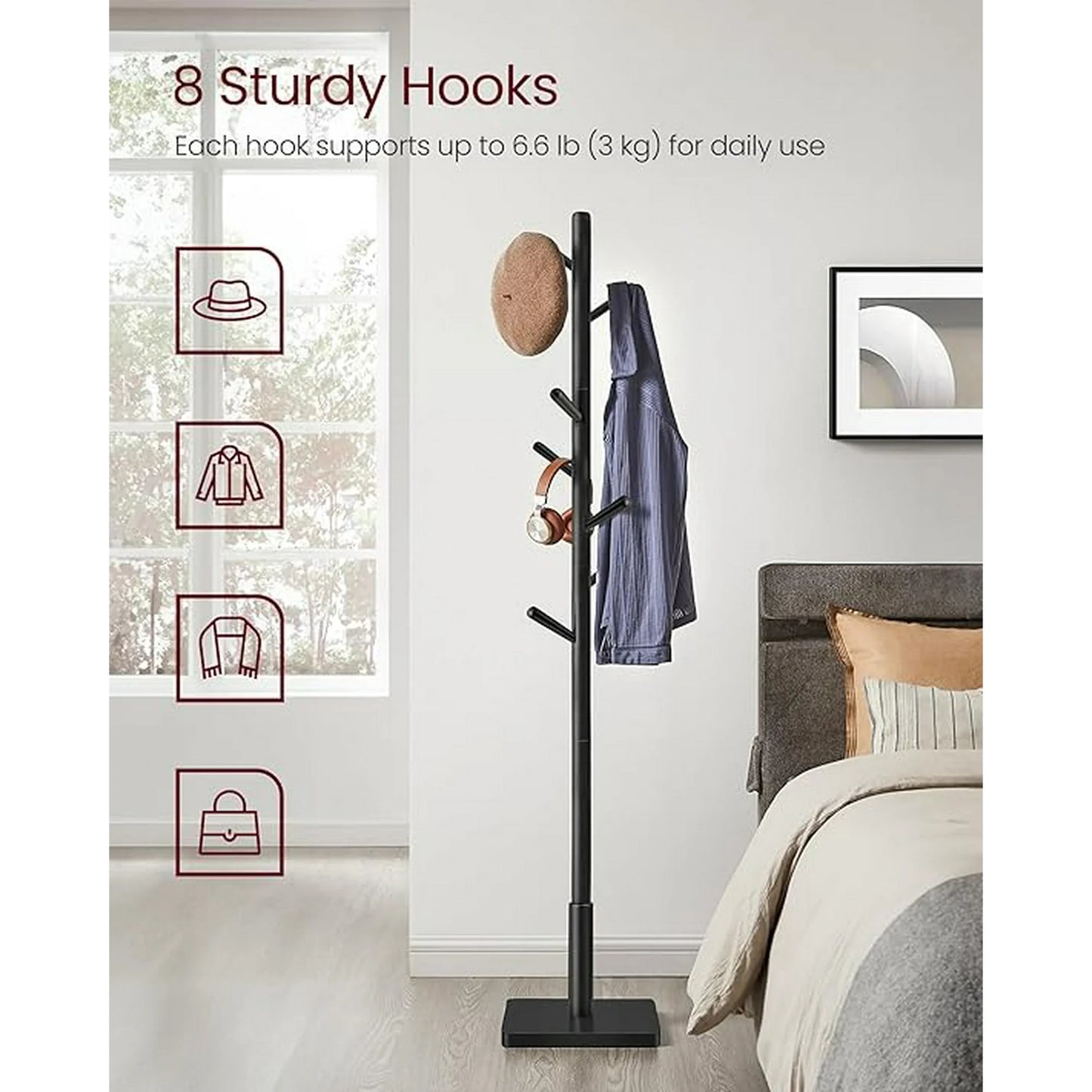 SONGMICS Solid Wood Coat Rack