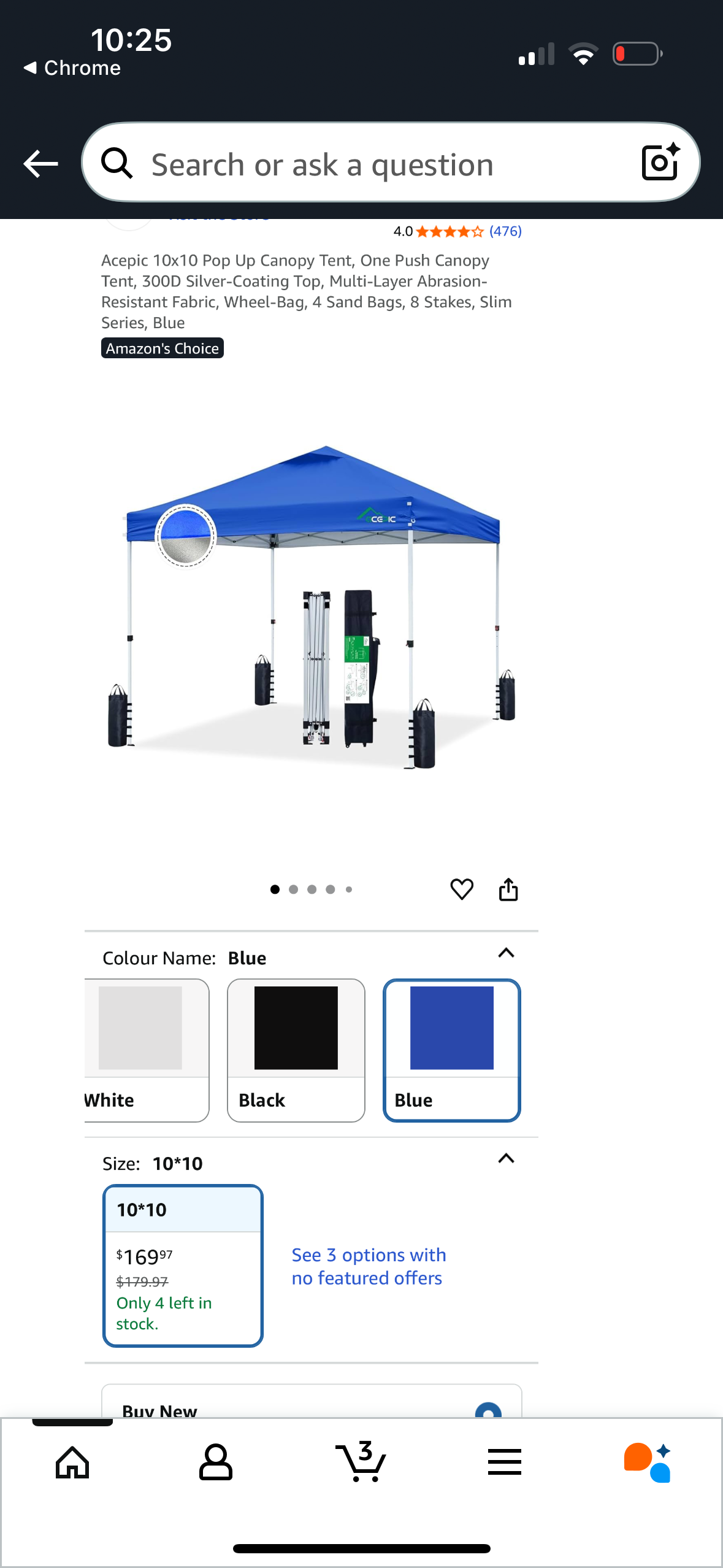 NEW – Acepic 10’ x 10’ Blue Pop-Up Canopy Tent with Carry Bag – Waterproof & UV Protection