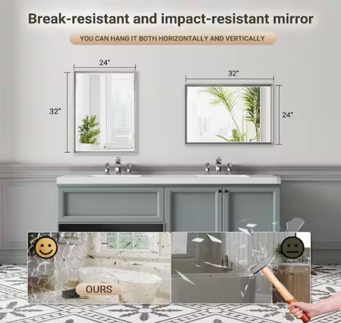 QueenFun 24” x 32” Modern Framed Bathroom Vanity Mirror