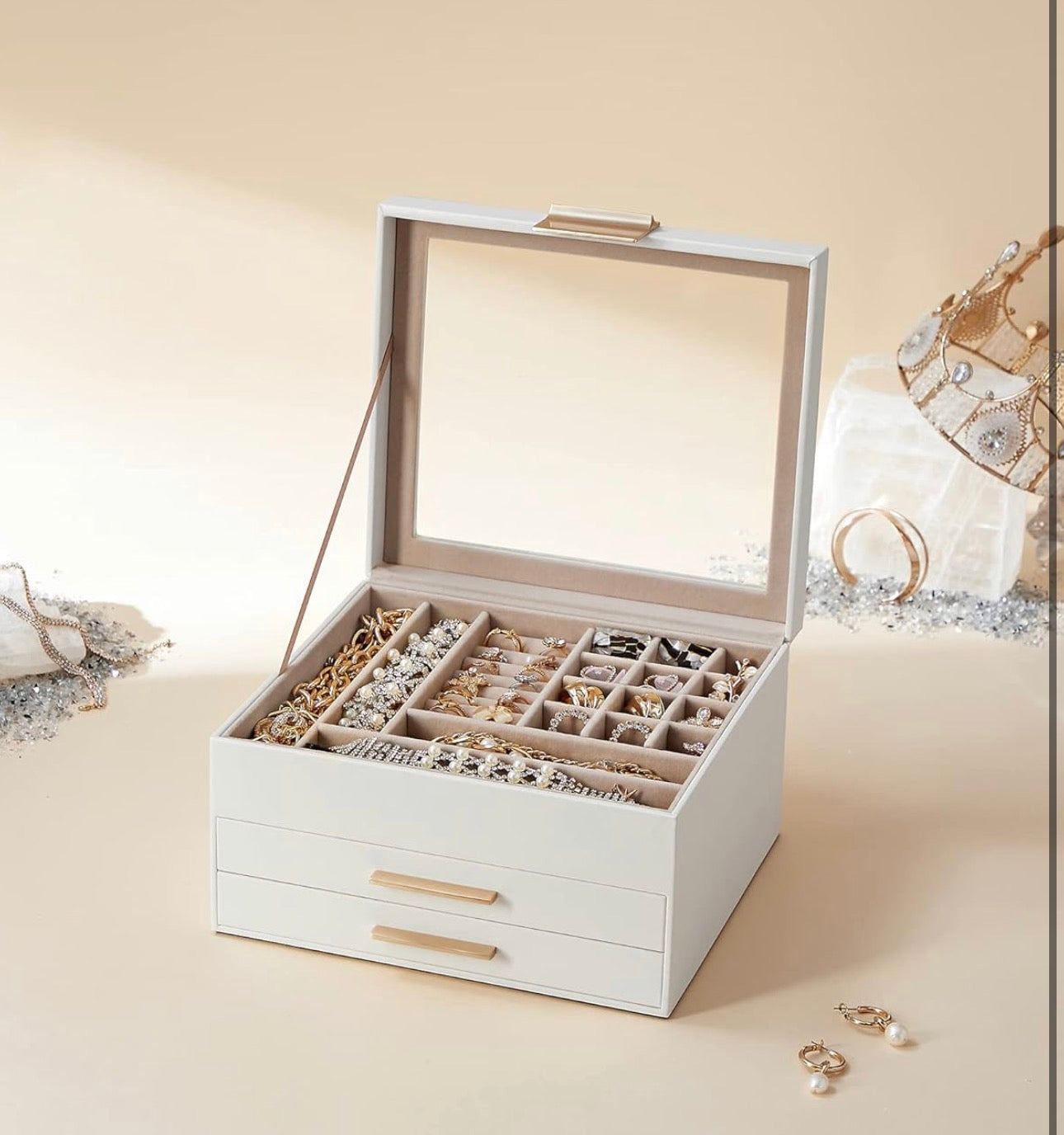 SONGMICS 3-Layer Jewelry Box with Glass Lid