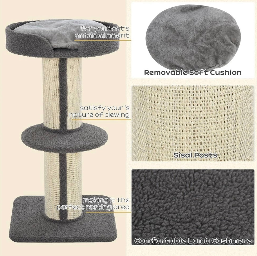 Modern Cat Tower with Bed, Perches & Scratching Post – Compact 3-Level Cat Tree for Indoor Cats