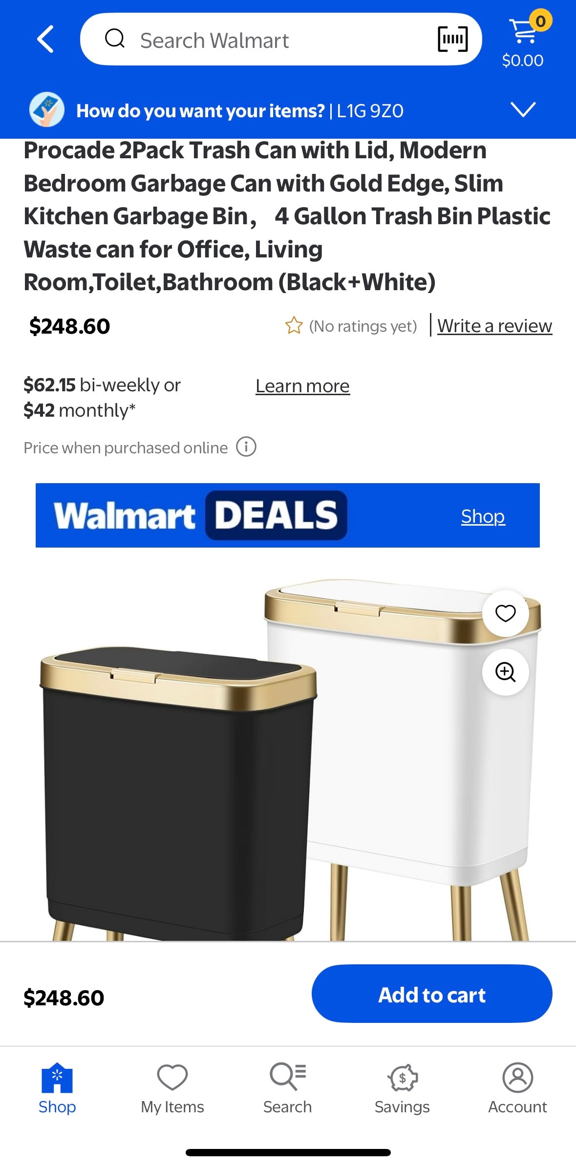 2-Pack Black & Gold High-Legged Trash Cans with Lids – 40% Off Walmart Price!