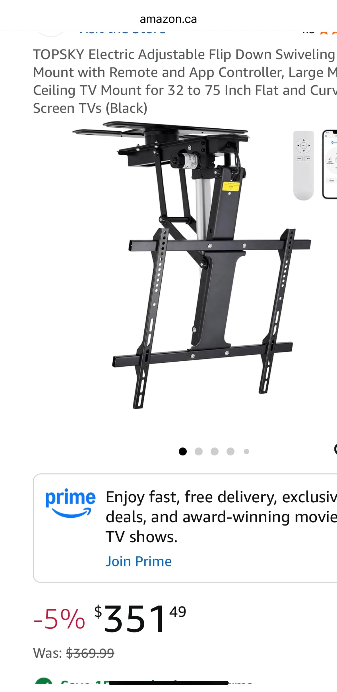 TOPSKY Motorized Ceiling TV Mount – Remote & App Controlled (32”–75”)