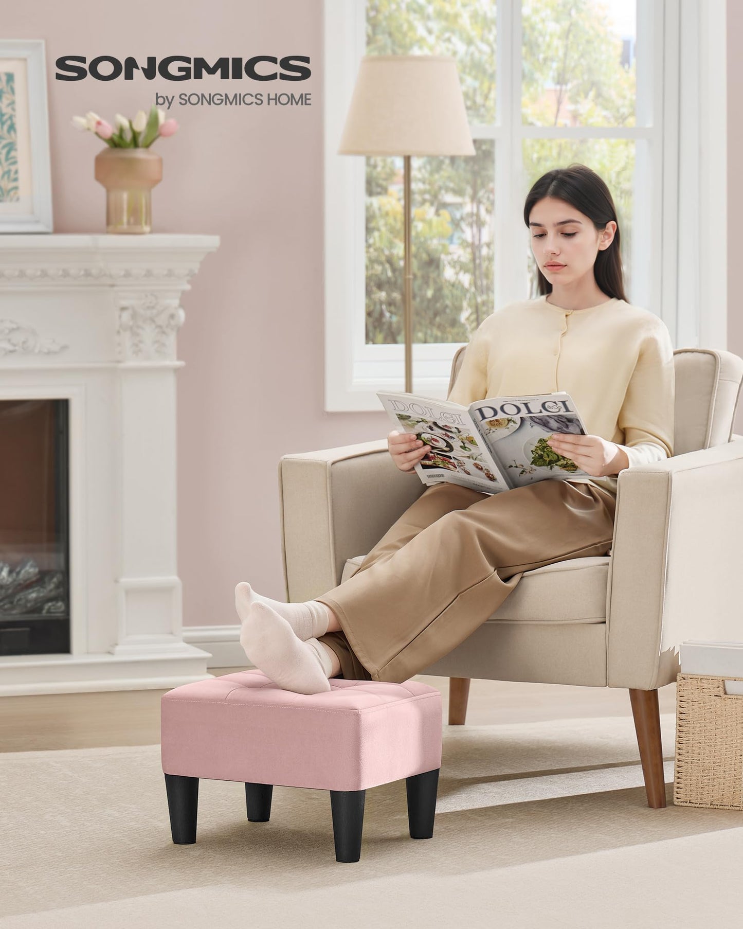 Velvet Storage Ottoman Footstool