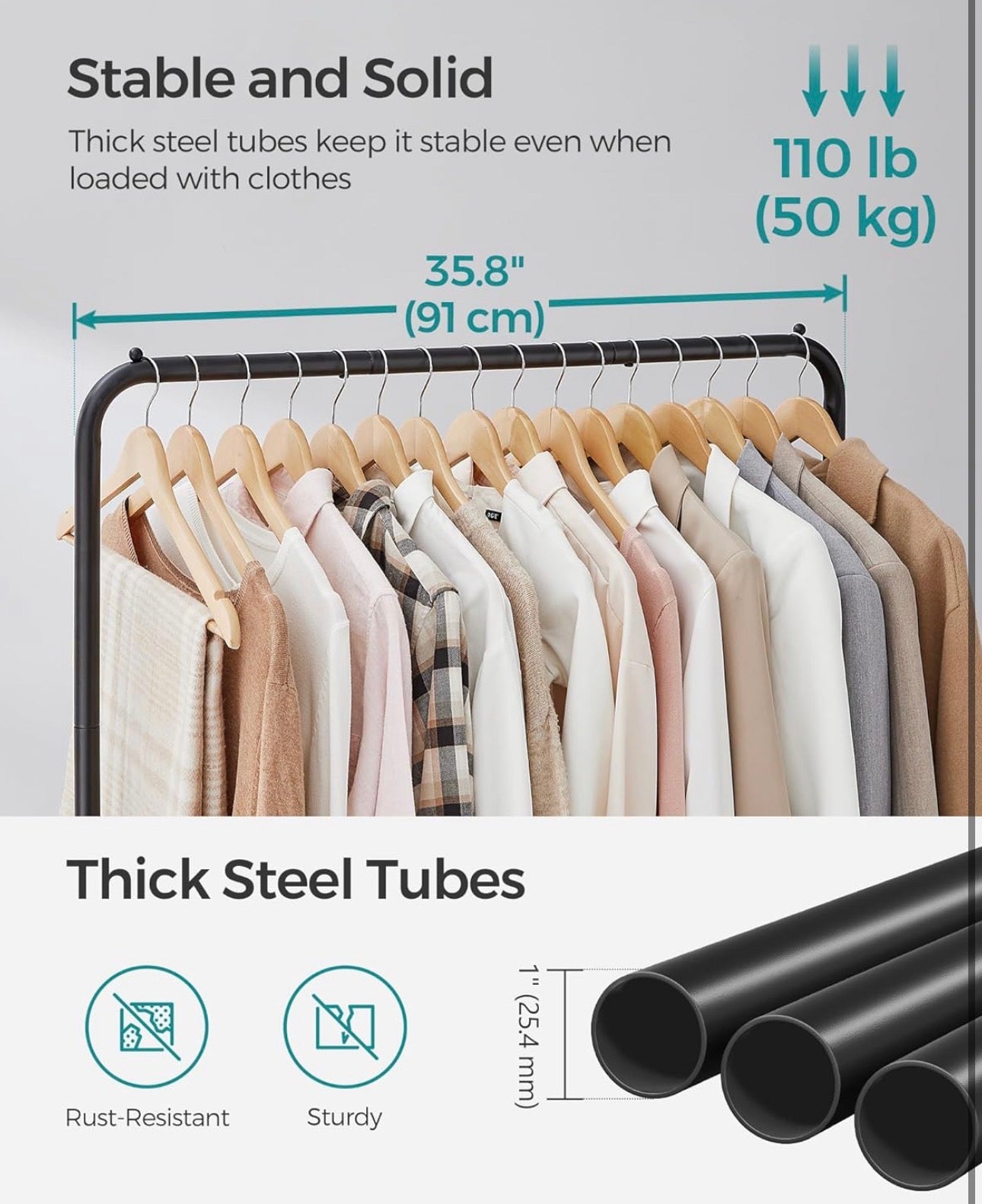 SONGMICS Adjustable Double Clothing Rack with Bottom Shelf