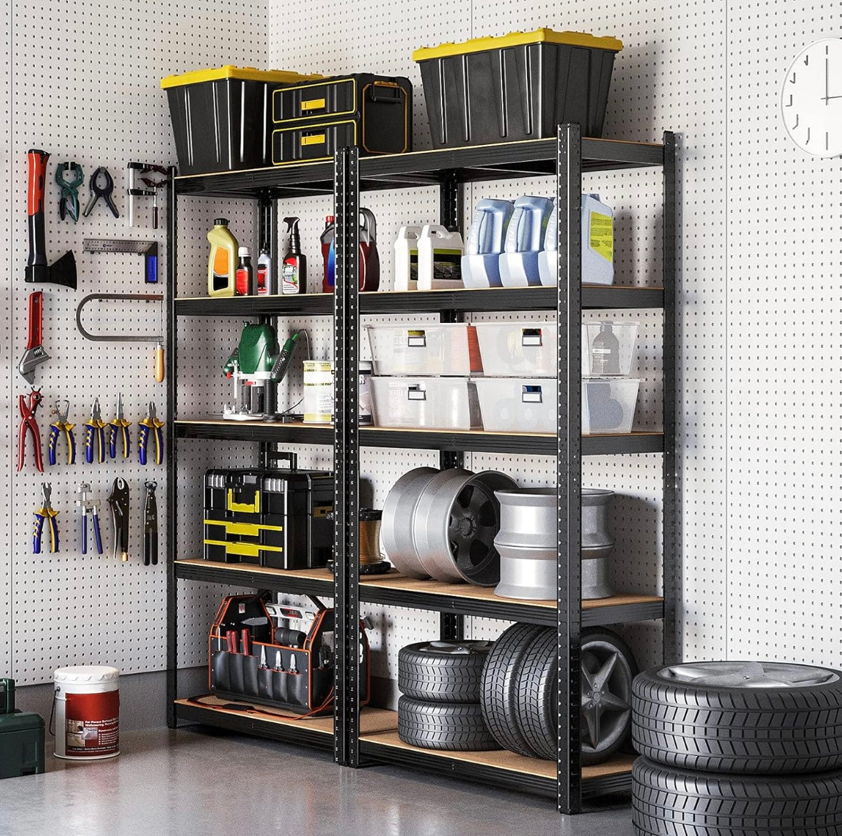 Heavy-Duty 5-Tier Adjustable Garage Storage Shelf – 875 kg Capacity (Steel Frame + Wood Shelves)