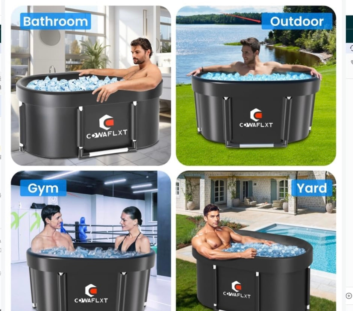 NEW – COWAFLXT Oval Ice Bath Tub & Massage Ball Combo – 129-Gallon Cold Therapy Tub
