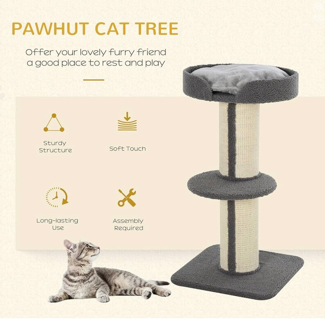 Modern Cat Tower with Bed, Perches & Scratching Post – Compact 3-Level Cat Tree for Indoor Cats