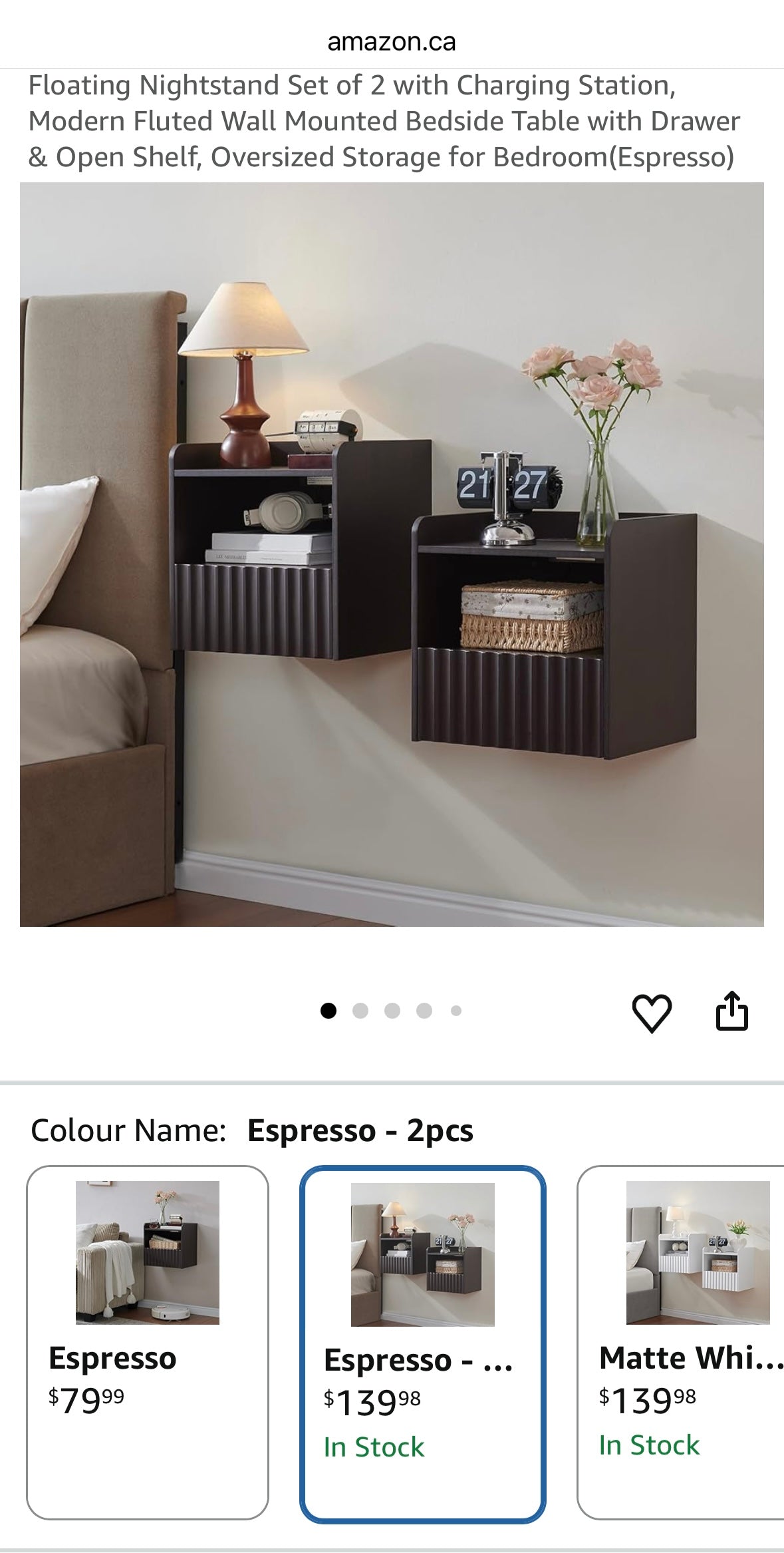 BuildHom Floating Wall-Mounted Nightstands – Espresso Finish (Set of 2)