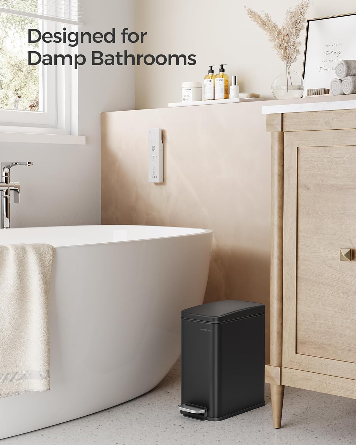 5L Slim Stainless Steel Bathroom Trash Can – Black
