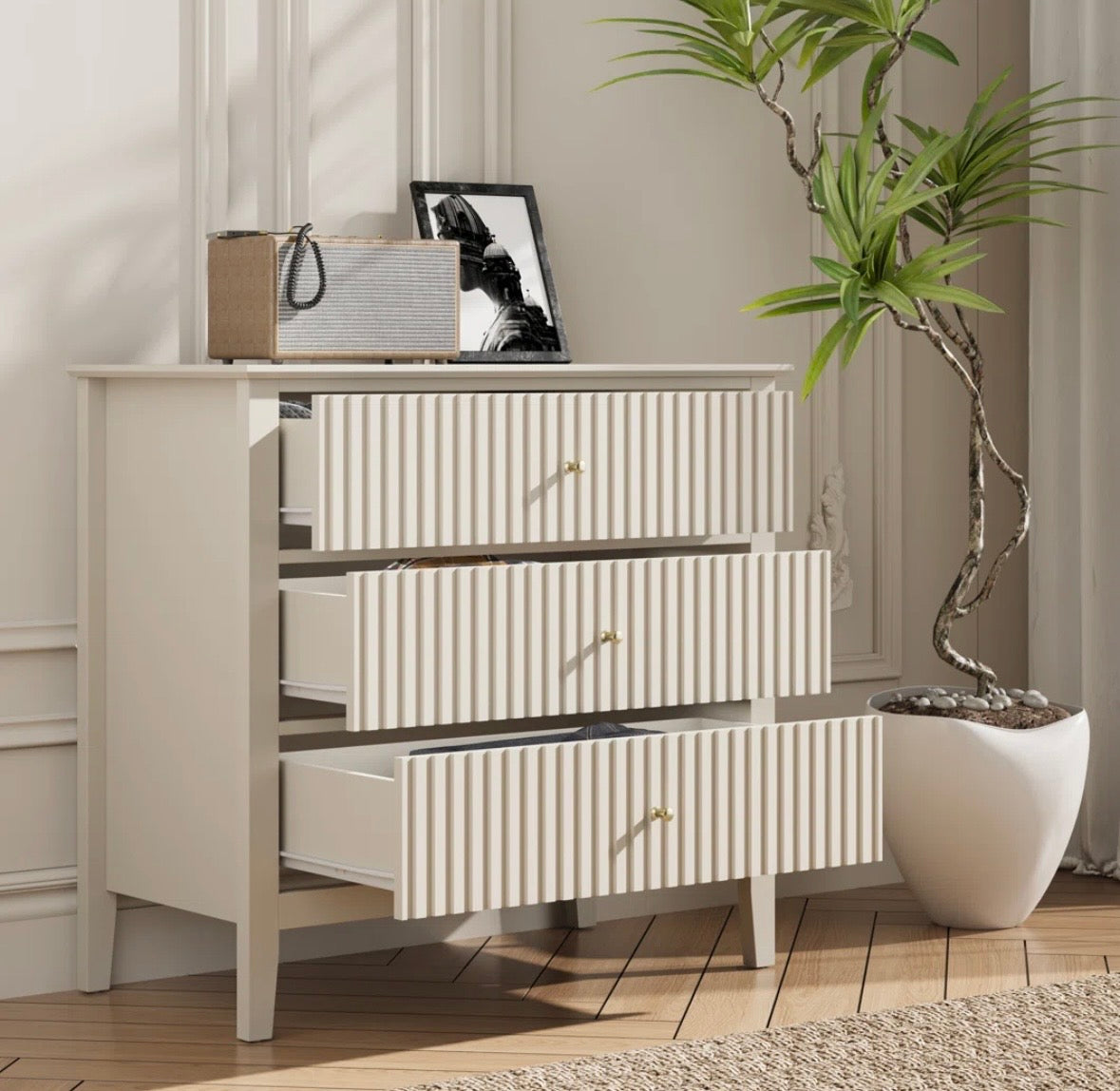 Modern Fluted 3-Drawer Dresser