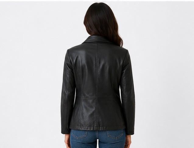 Women’s Classic Black Leather Blazer Jacket