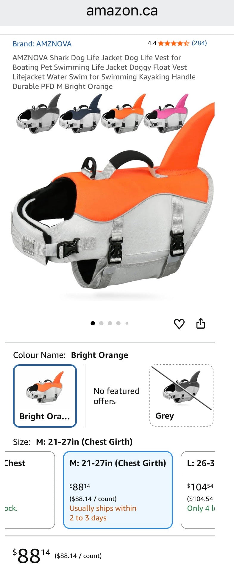 AMZNOVA Reflective Dog Life Jacket – Medium (Gray Only)