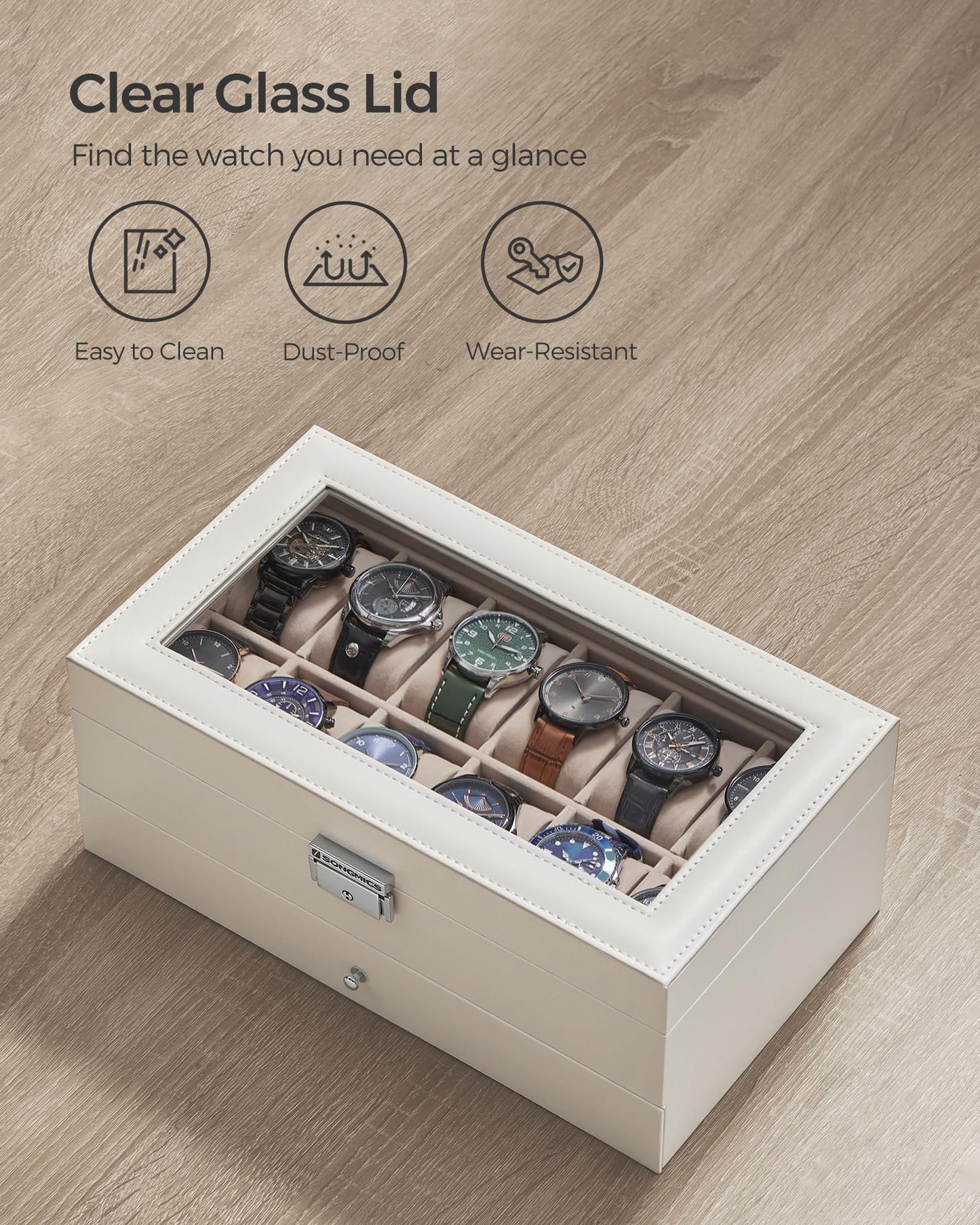 12-Slot Watch Box with Jewelry Drawer