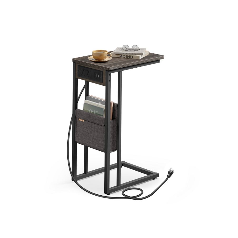 C-Shaped Side Table with Charging Station