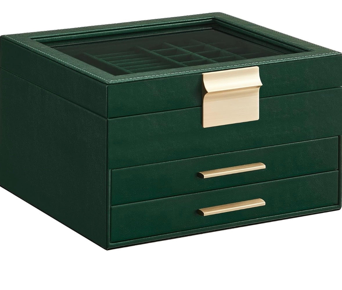 SONGMICS 3-Layer Jewelry Box with Glass Lid