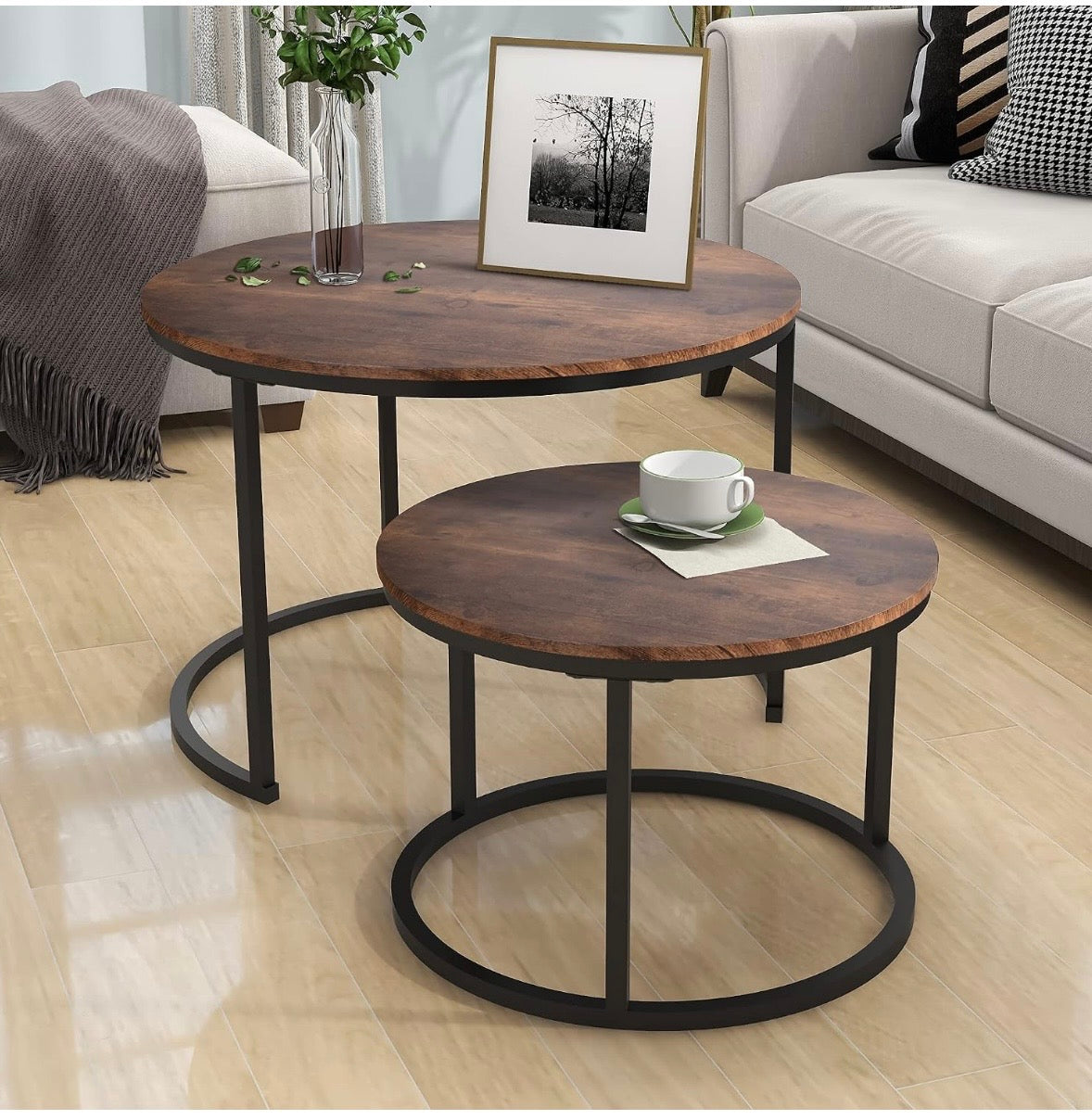 Nesting Coffee Table Set of 2 – Round Industrial Style