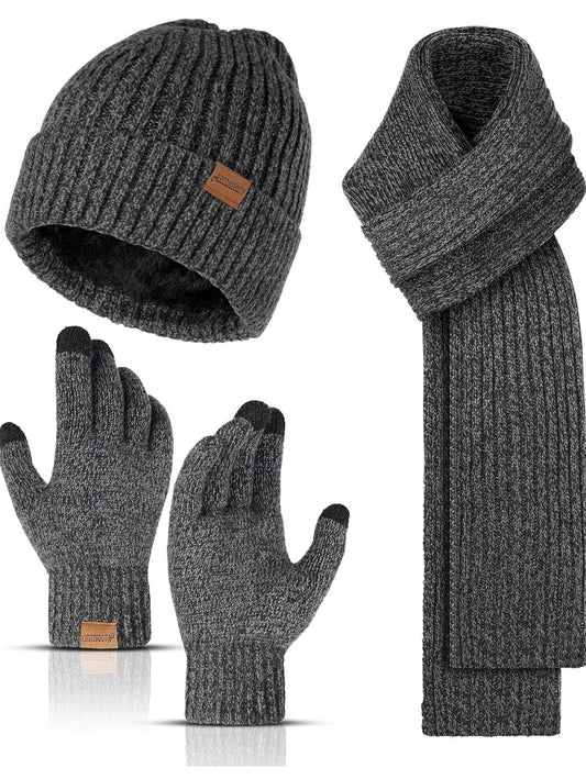 Honnesserry Winter Knit Scarf, Beanie & Touchscreen Gloves Set