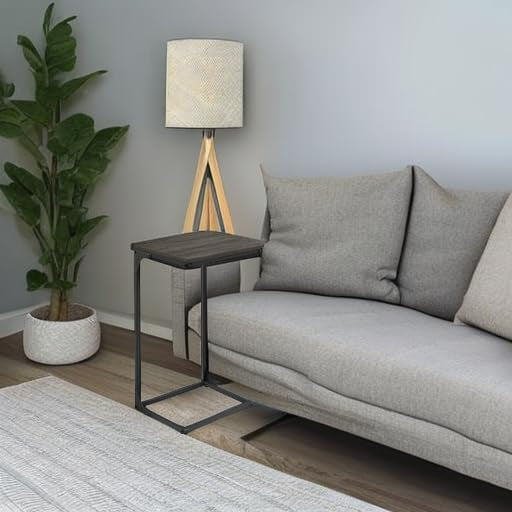 VASAGLE C-Shaped Side Table – Ebonized Oak Finish + Black