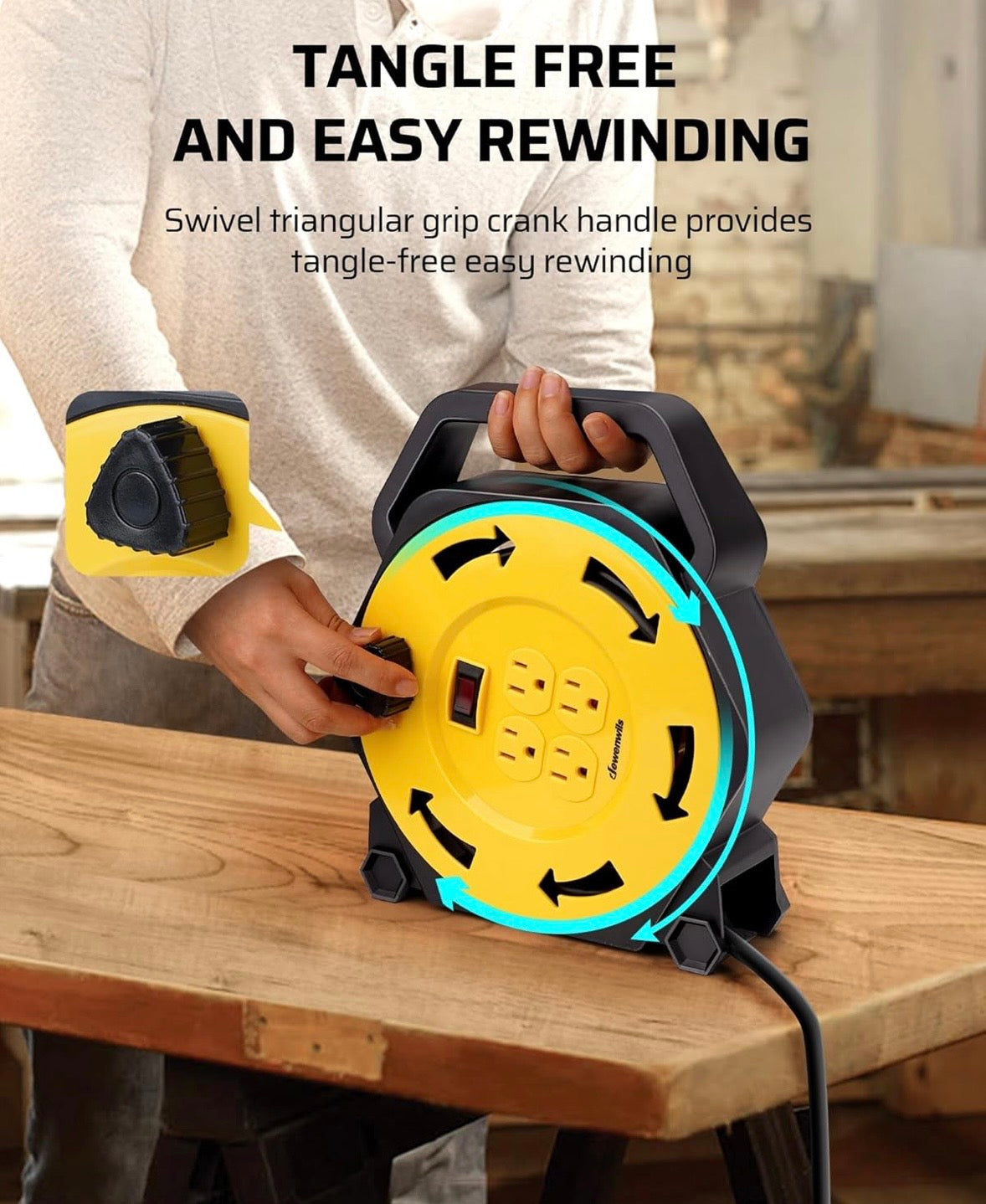 DEWENWILS 25 ft Extension Cord Reel – 4 Outlet Power Station