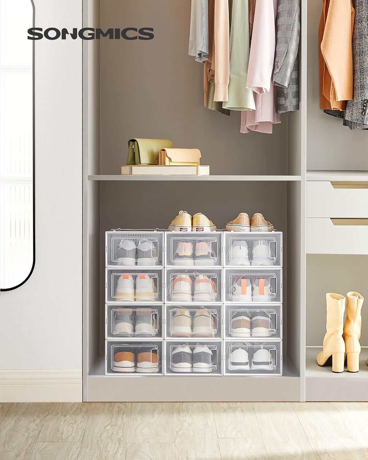 SONGMICS 12-Pack Stackable Shoe Storage Boxes