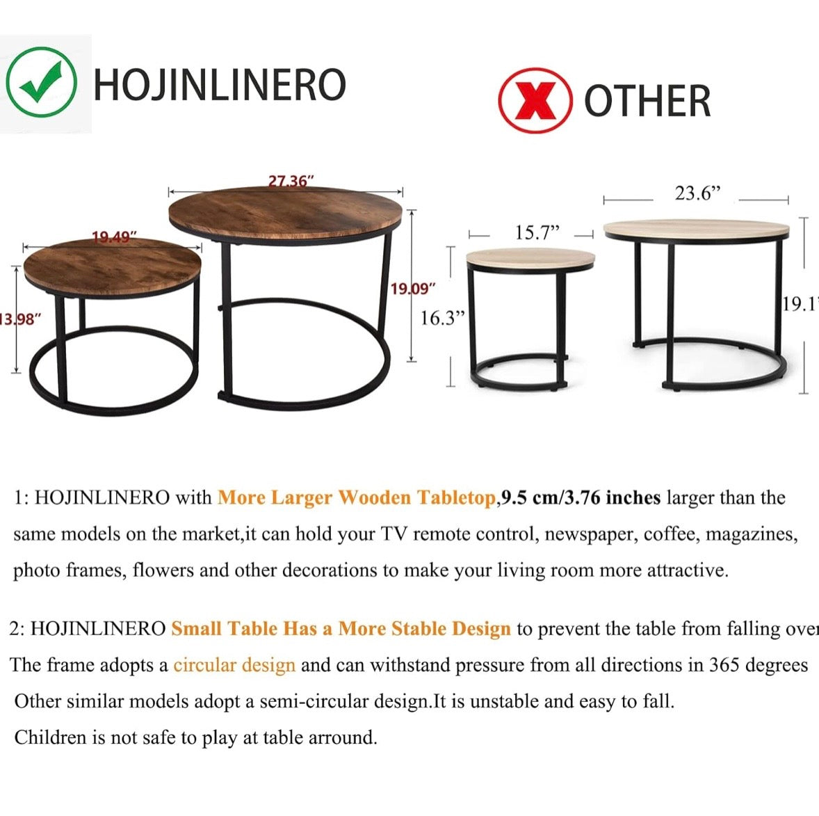 Nesting Coffee Table Set of 2 – Round Industrial Style