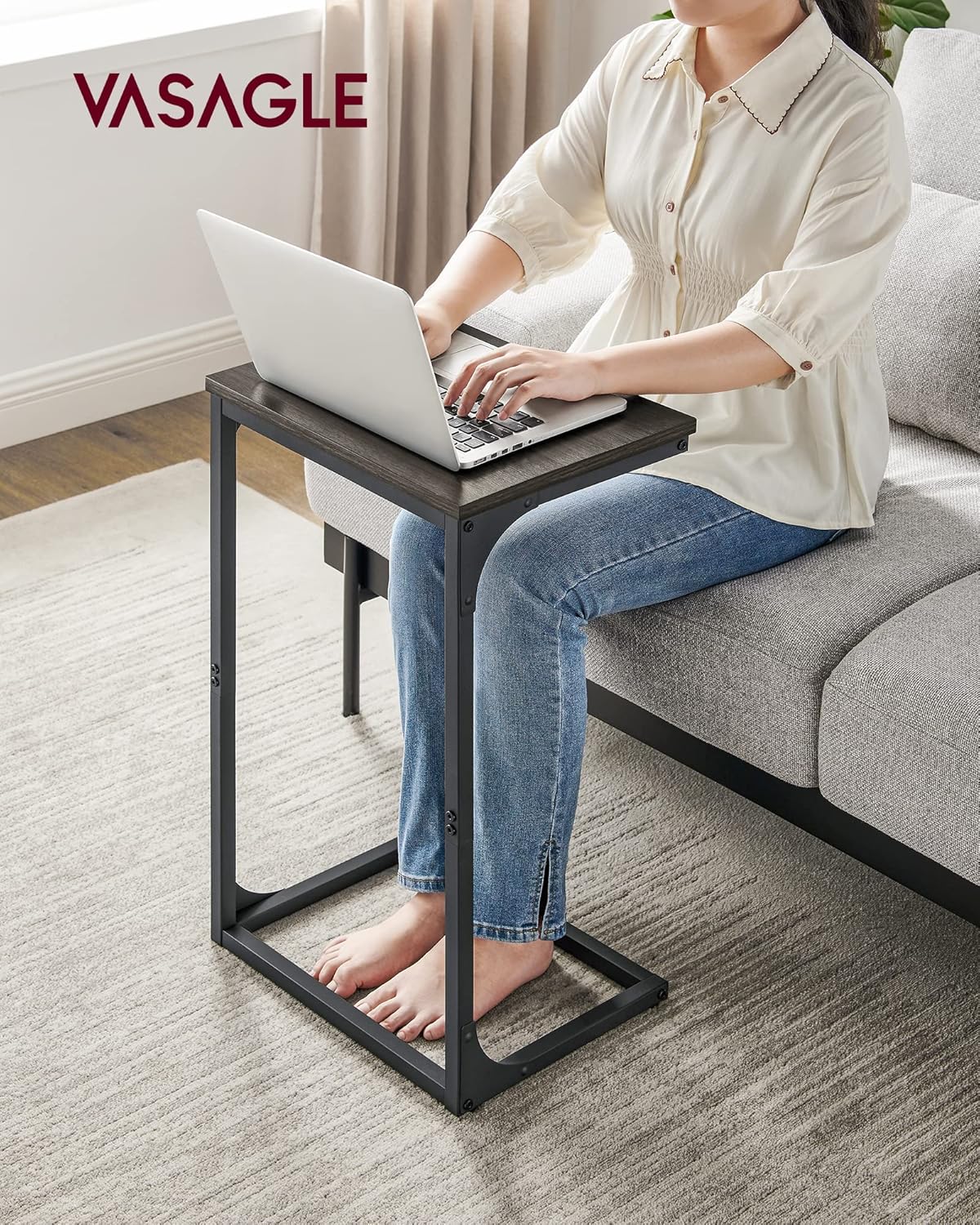 VASAGLE C-Shaped Side Table – Ebonized Oak Finish + Black