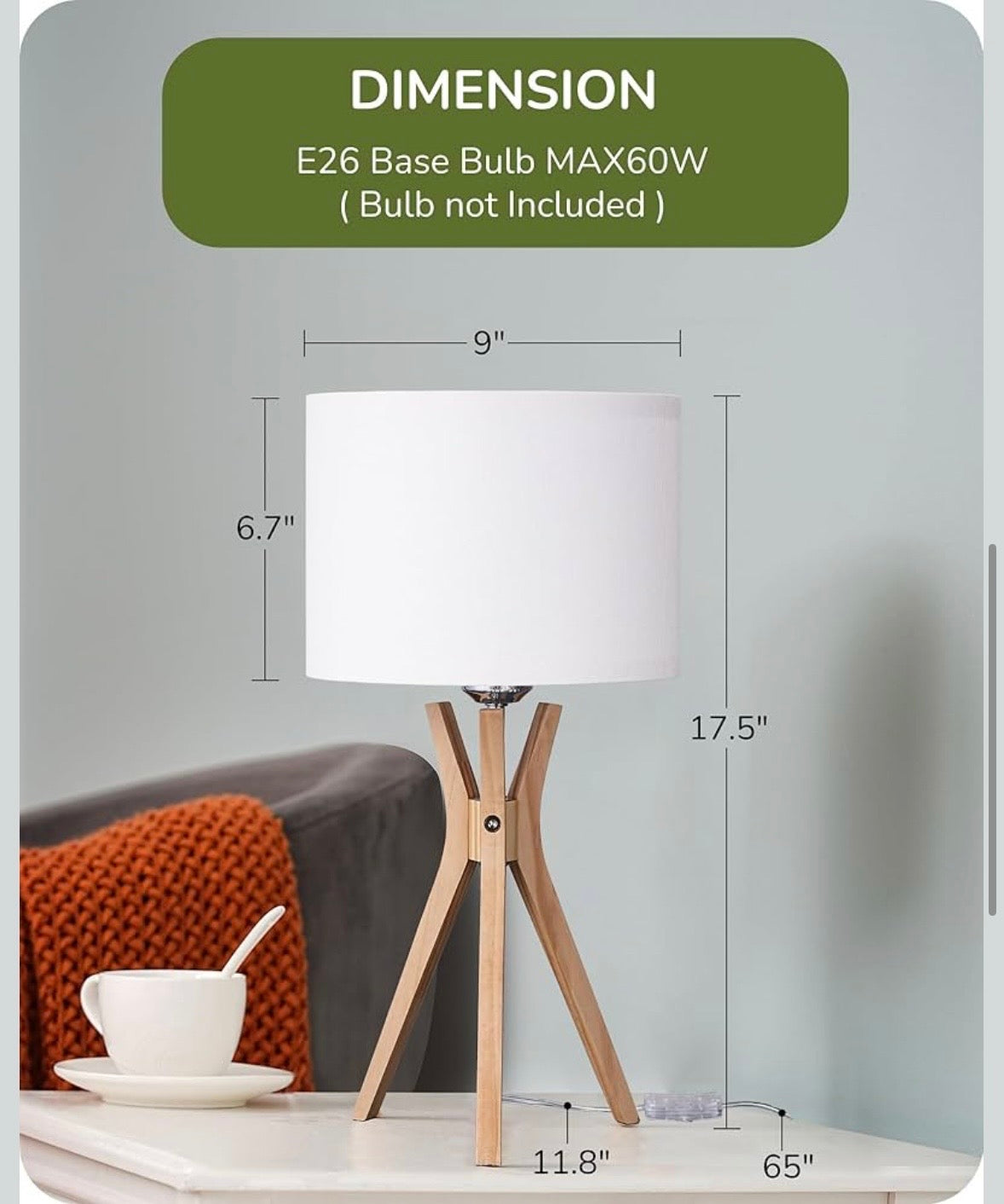 EDISHINE Wooden Tripod Table Lamp – Linen Shade