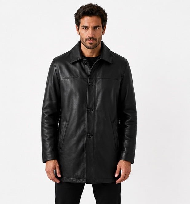 Men’s Classic Black Leather Coat