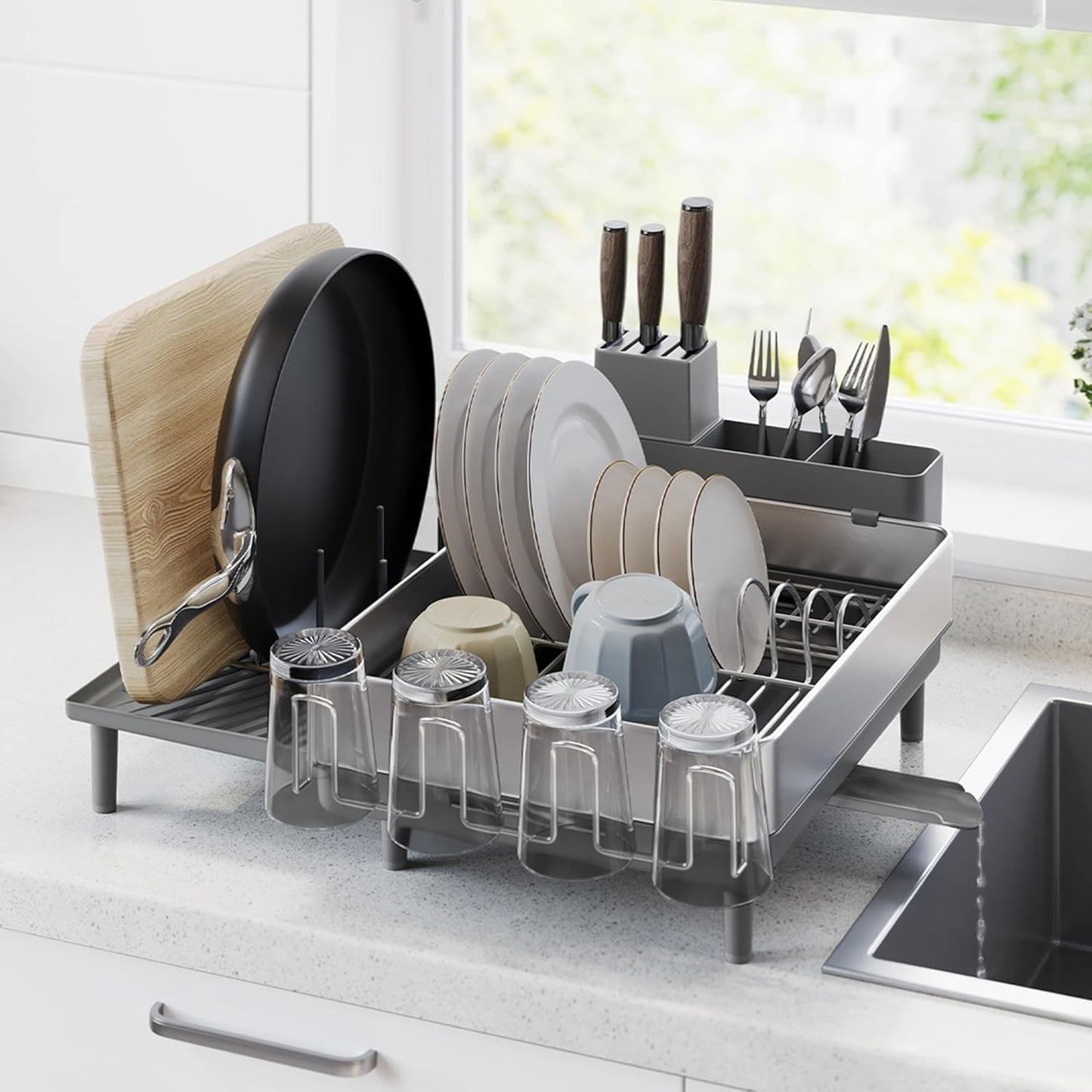 SONGMICS Stainless Steel Dish Drying Rack – Silver + Gray