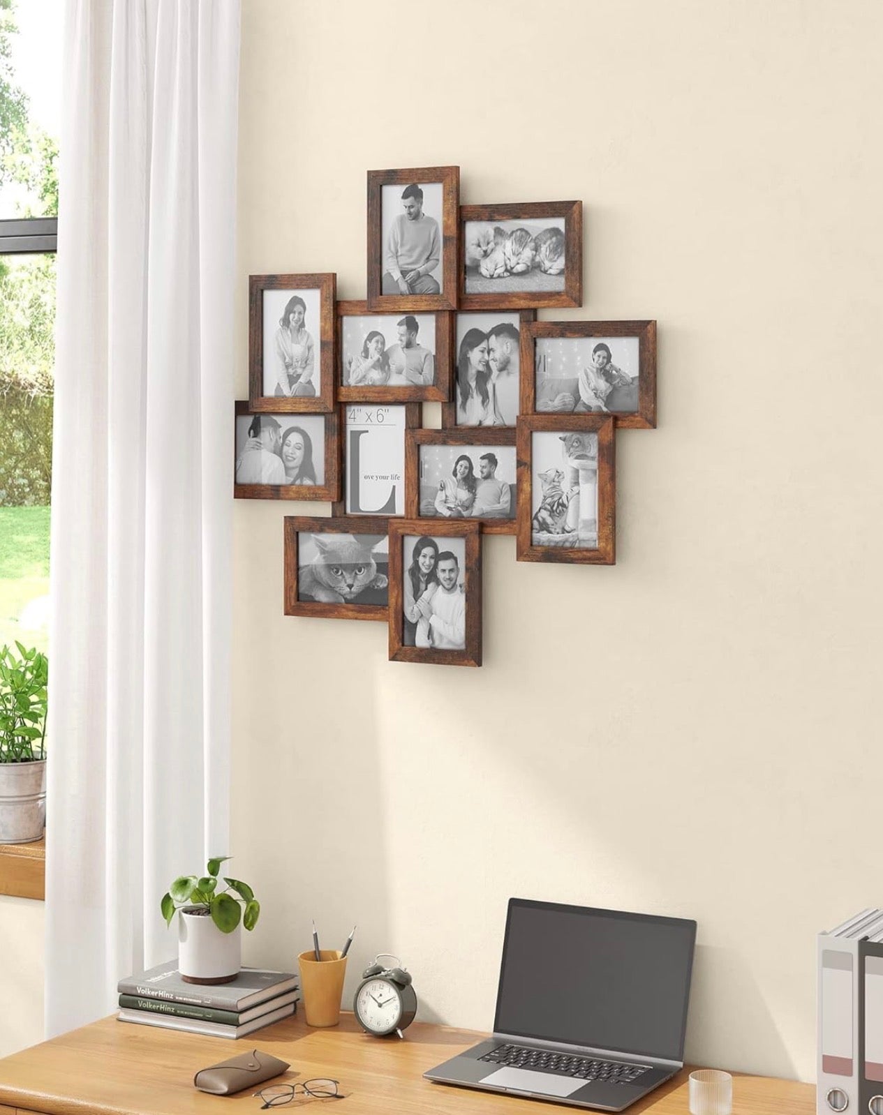 SONGMICS 12-Pack 4×6 Rustic Brown Wall Photo Frames