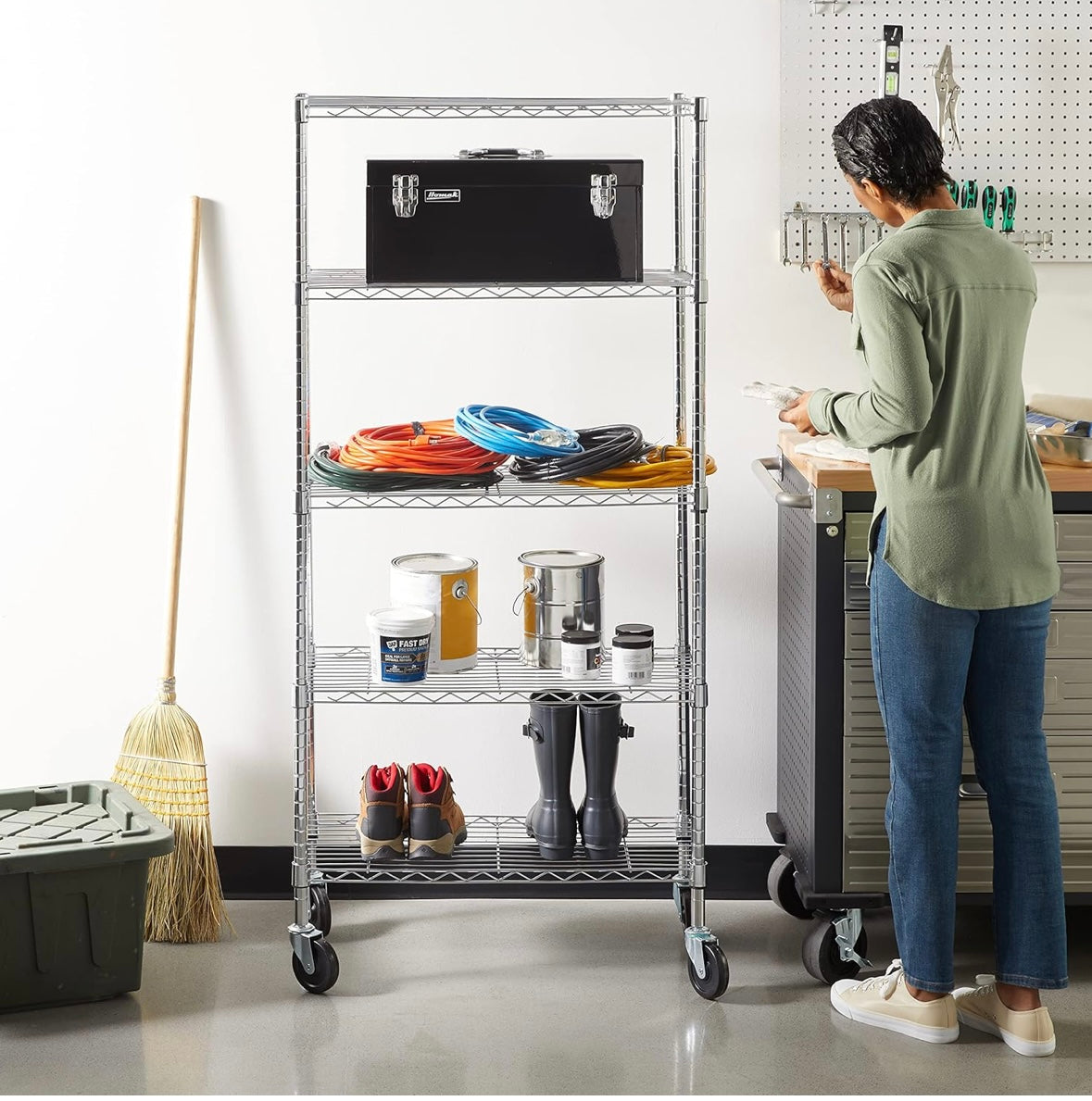 5-Tier Heavy-Duty Adjustable Metal Storage Rack — Chrome Finish (Kitchen / Garage / Utility)