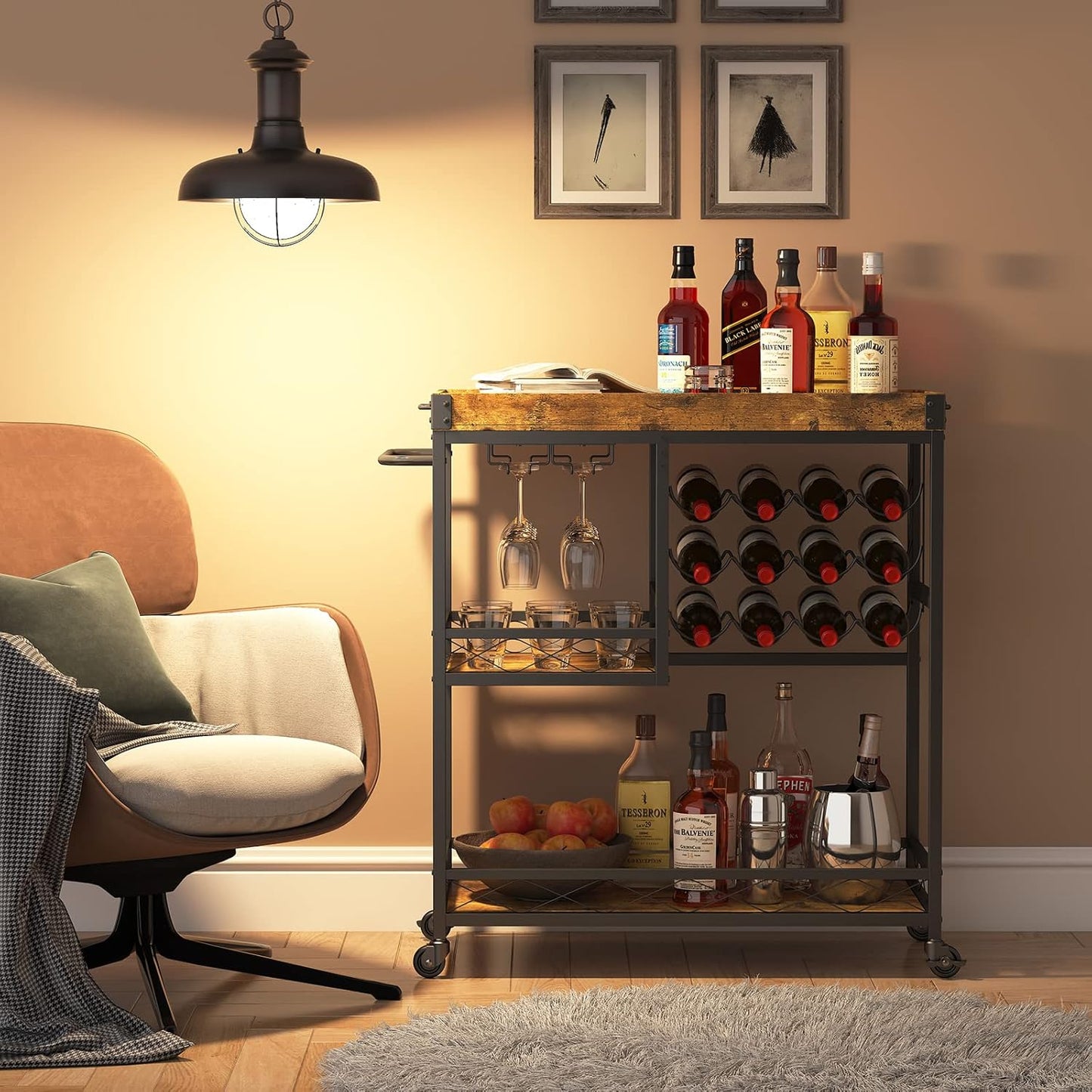 Lifewit Rustic Bar Cart with Wine Rack