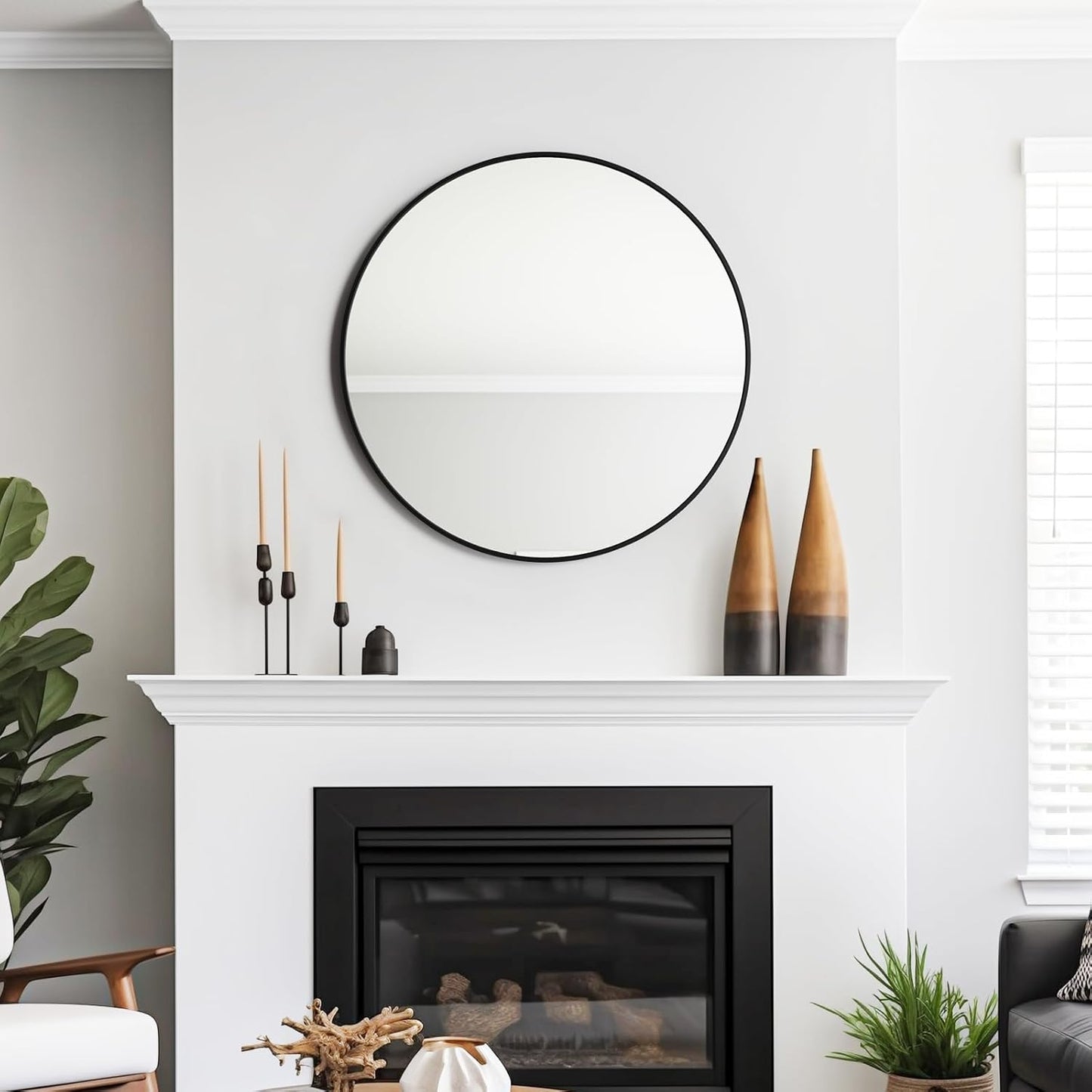 USHOWER 30” Round Wall Mirror – Black Frame