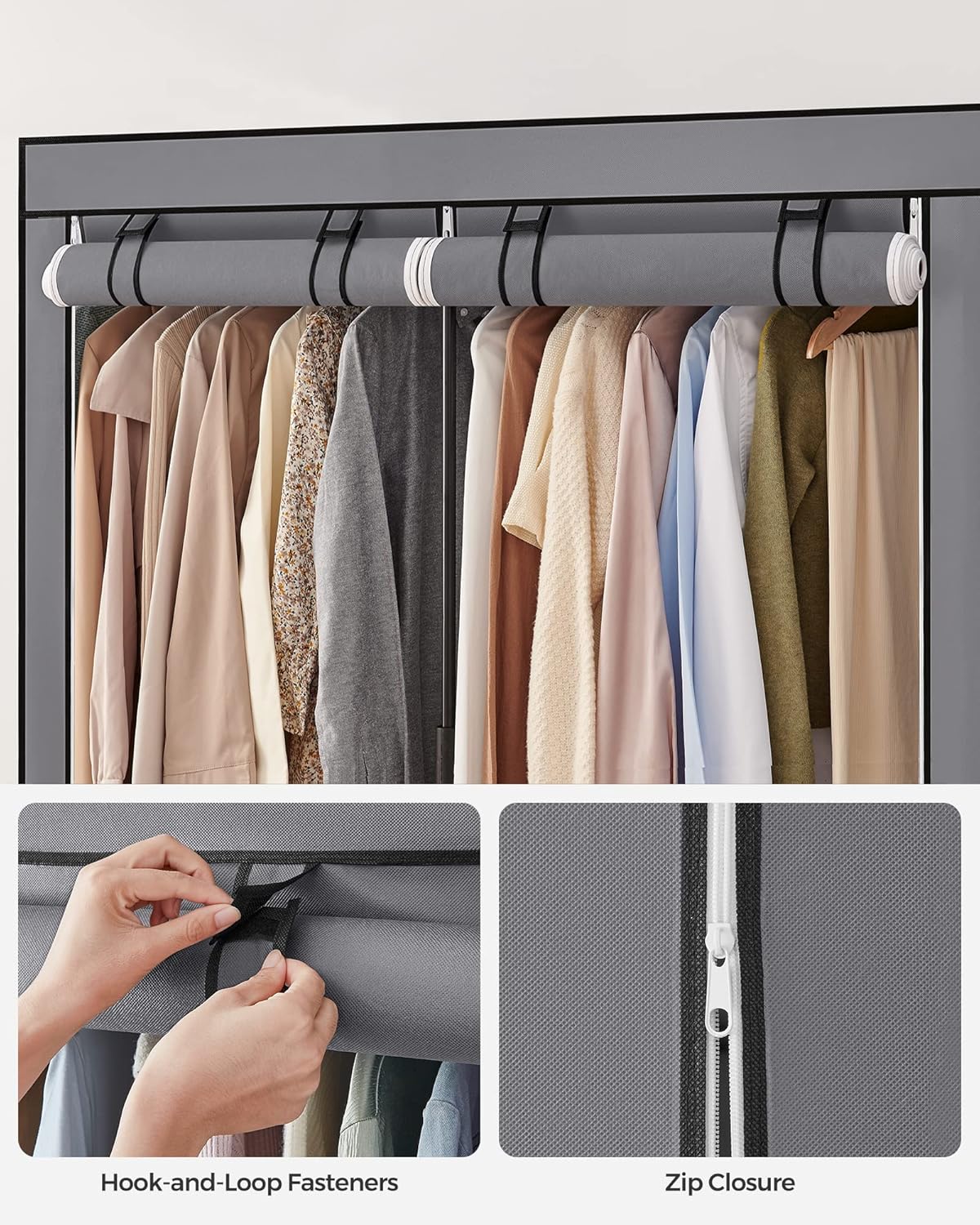 SONGMICS Portable Fabric Wardrobe Closet – Gray