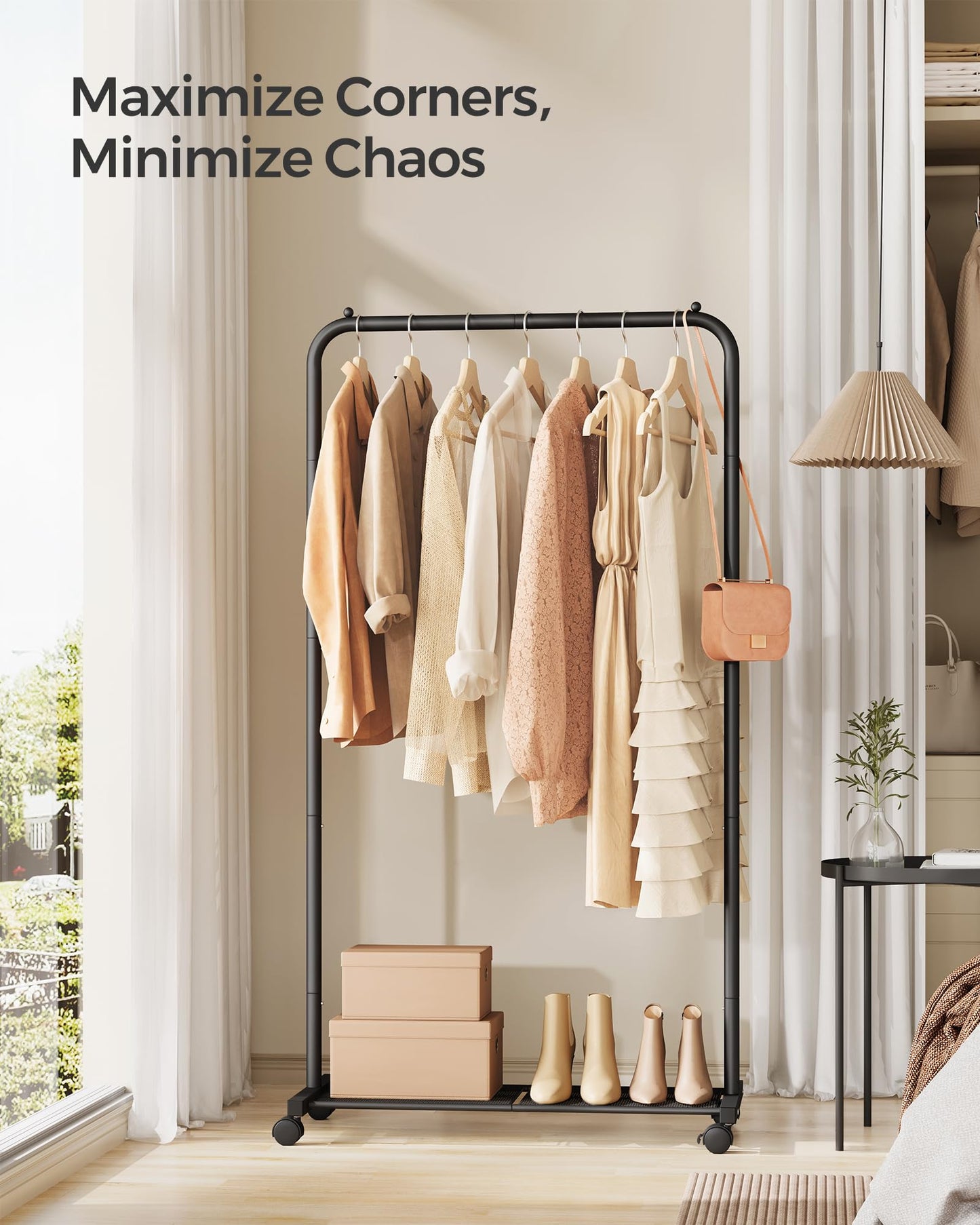 Rolling Garment Rack with Storage Shelf