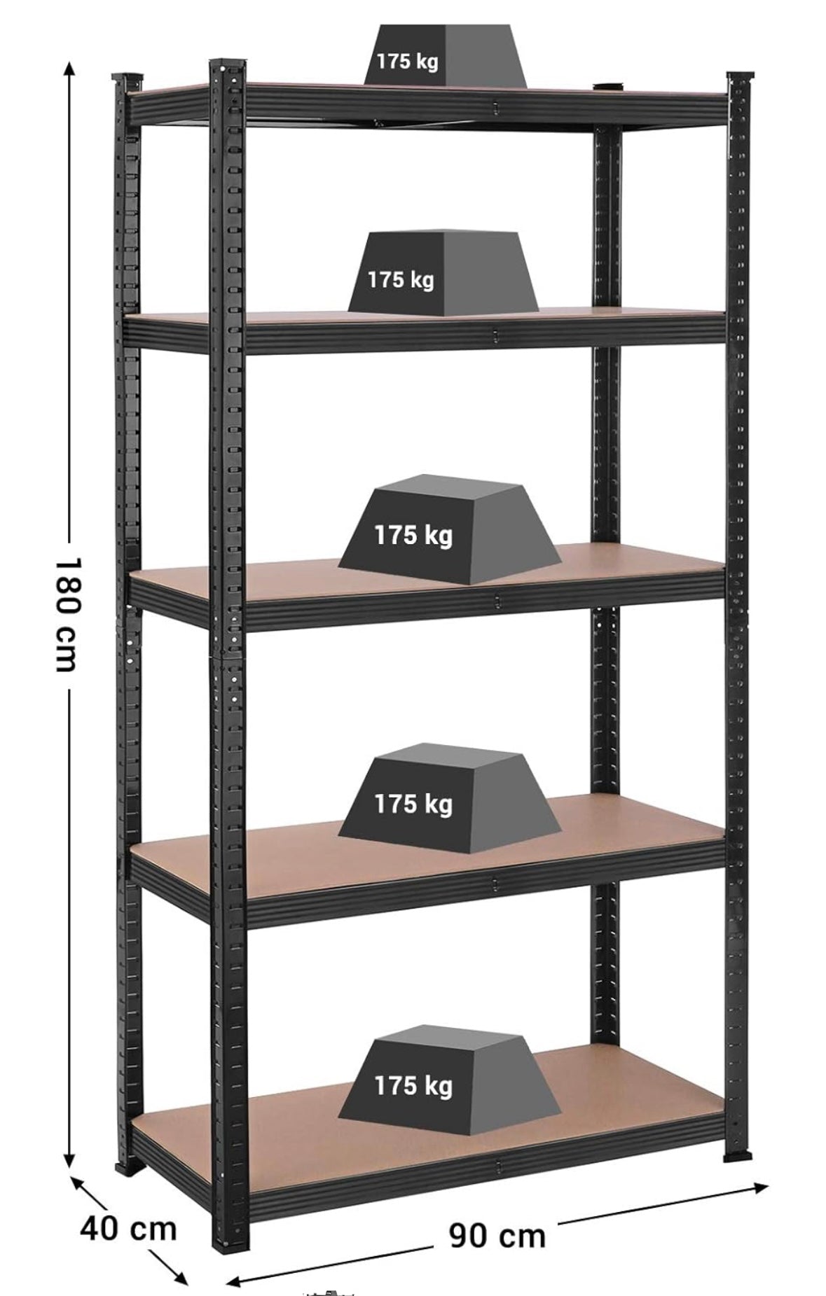 Heavy-Duty 5-Tier Adjustable Garage Storage Shelf – 875 kg Capacity (Steel Frame + Wood Shelves)